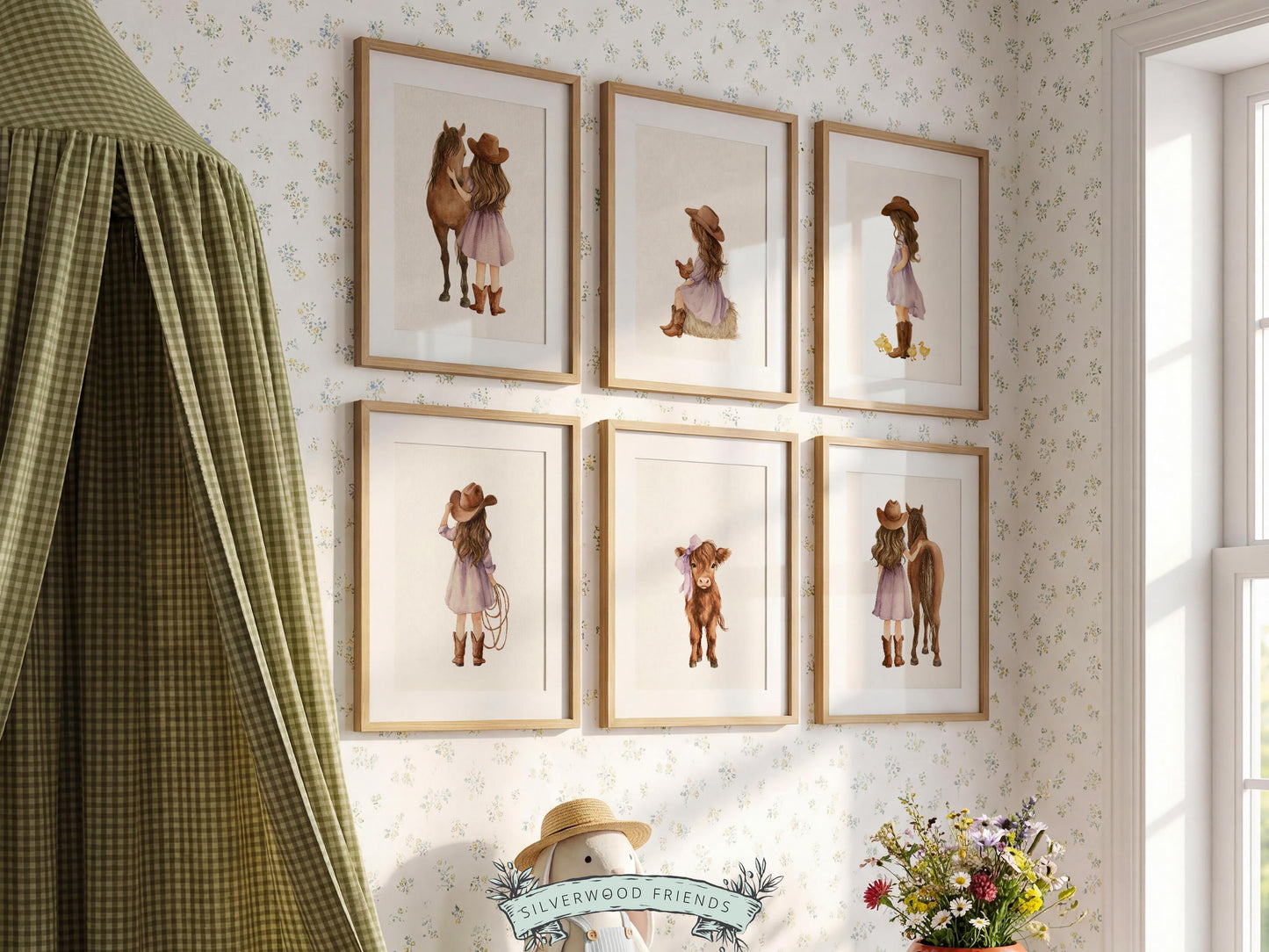 Cowgirl Nursery Prints, Highland Cow Nursery Decor, Baby Girl Purple Western Nursery Decor, Baby Farm Animal Nursery Wall Art DIGITAL PRINTS