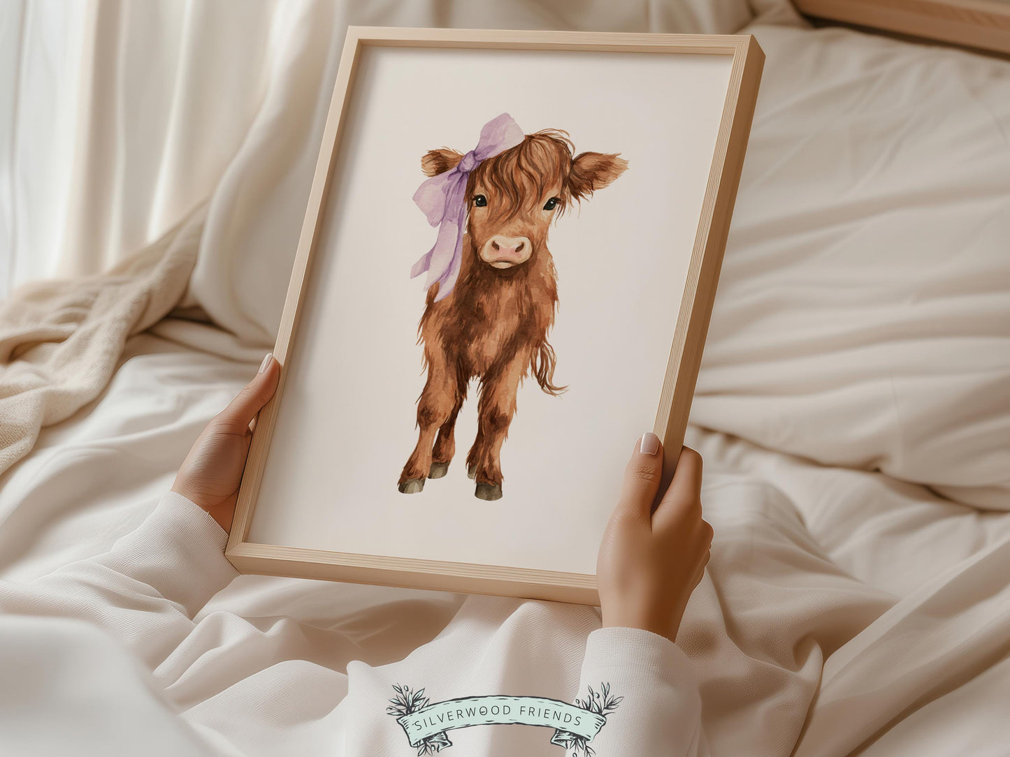 Purple Baby Farm Animal Nursery Prints, Purple Highland Cow Western Farmyard Nursery Decor, Baby Girl Farm Nursery Wall Art Digital Print