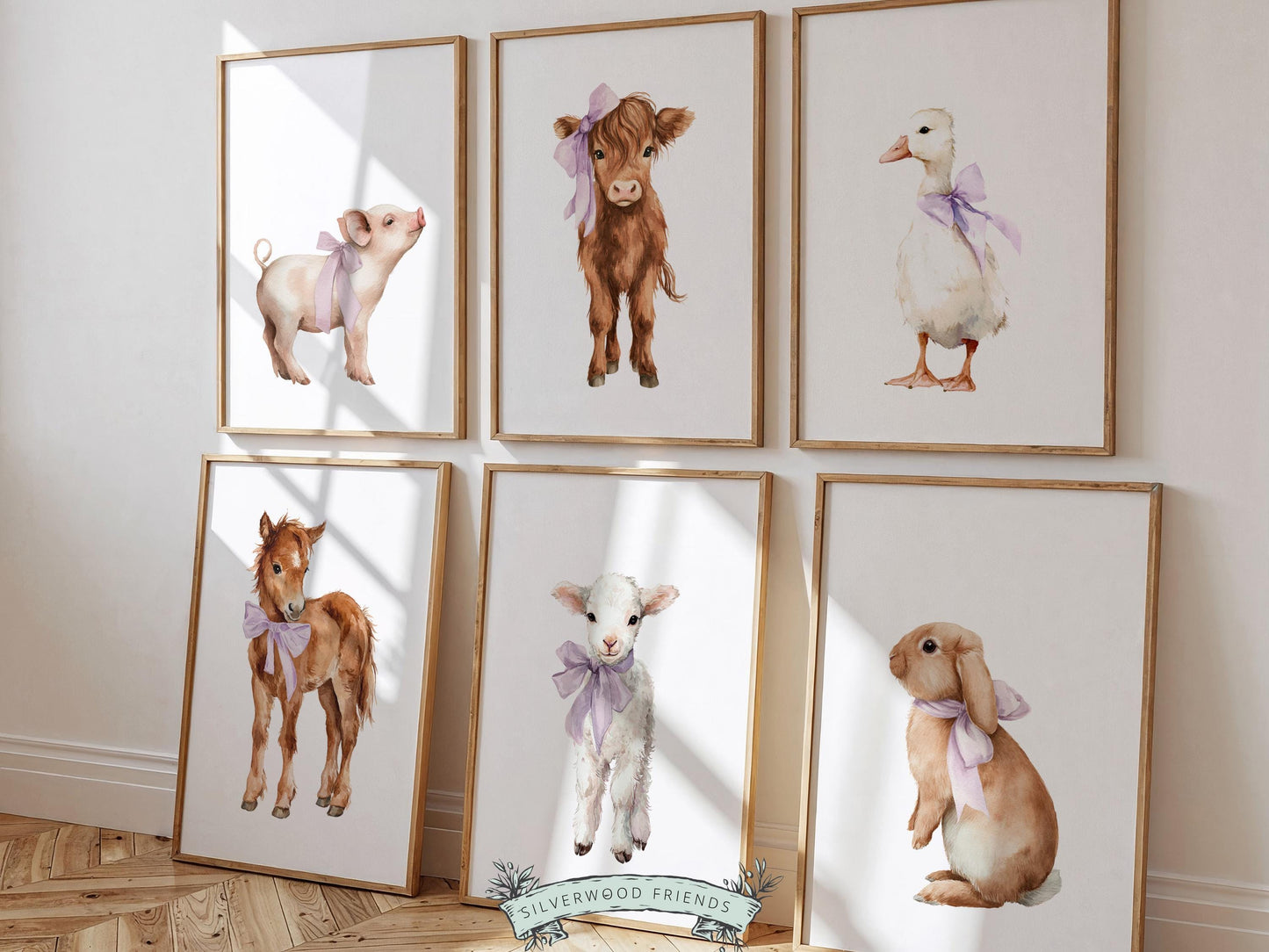 Purple Baby Farm Animal Nursery Prints, Purple Highland Cow Western Farmyard Nursery Decor, Baby Girl Farm Nursery Wall Art Digital Print