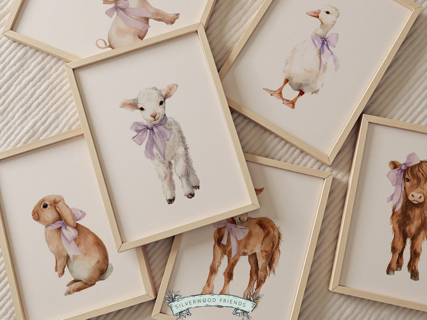 Purple Baby Farm Animal Nursery Prints, Purple Highland Cow Western Farmyard Nursery Decor, Baby Girl Farm Nursery Wall Art Digital Print