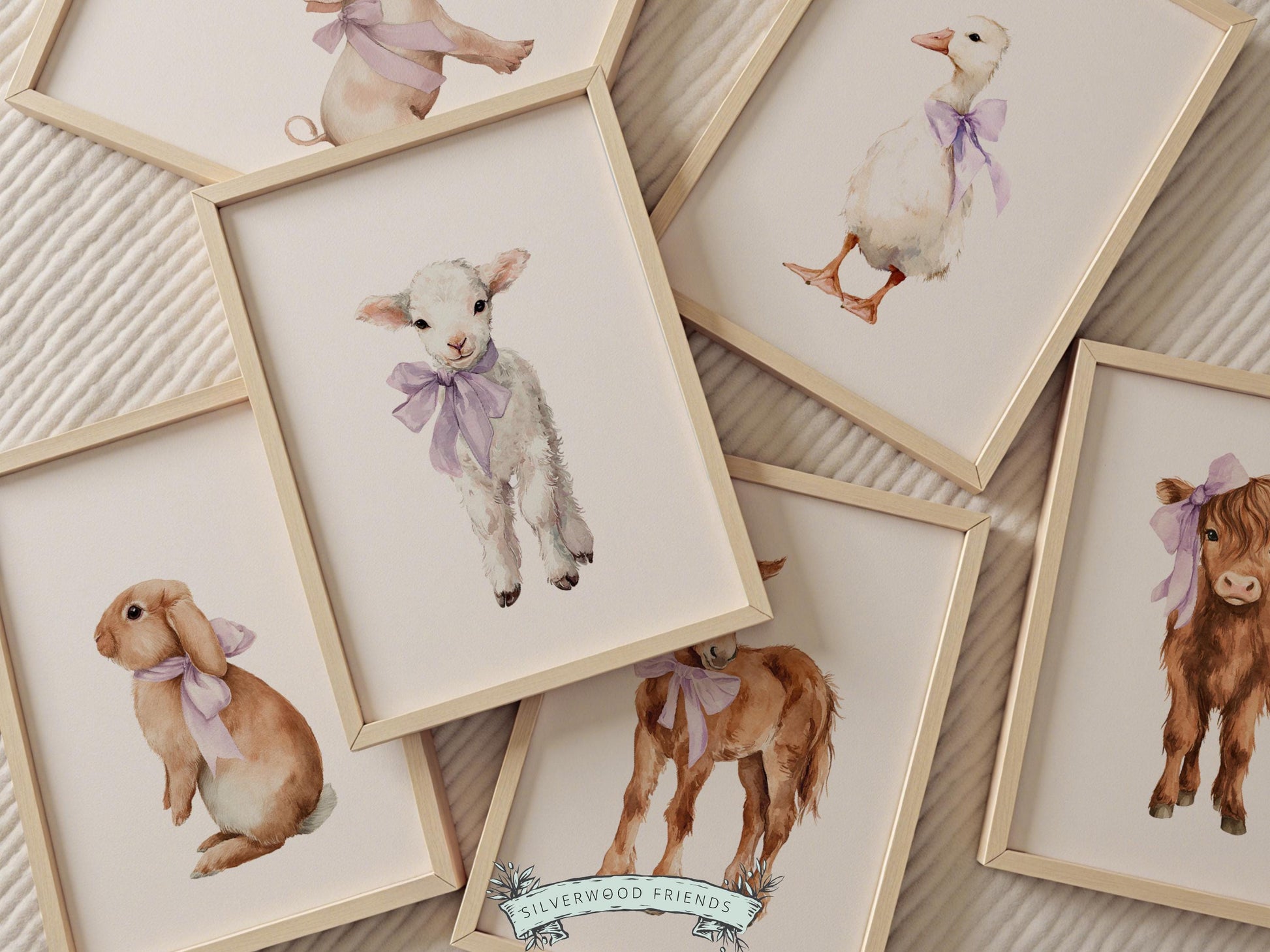 Purple Baby Farm Animal Nursery Prints, Purple Highland Cow Western Farmyard Nursery Decor, Baby Girl Farm Nursery Wall Art Digital Print