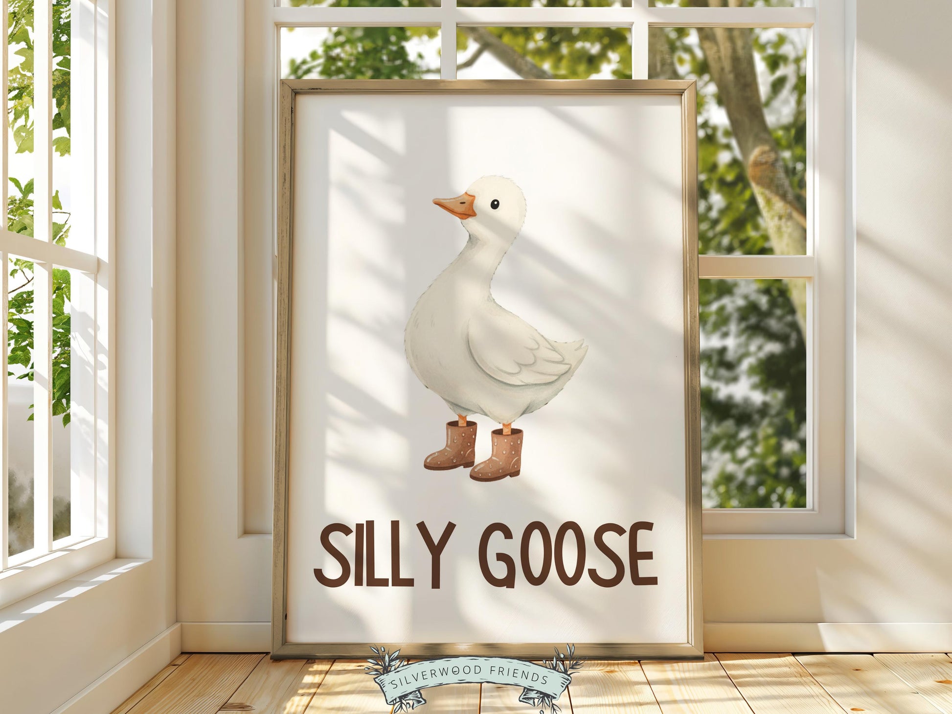 Set of 3 Silly Goose Nursery Prints, Beige Duck Nursery Decor, Gender Neutral Western Nursery Wall Art, Digital Download
