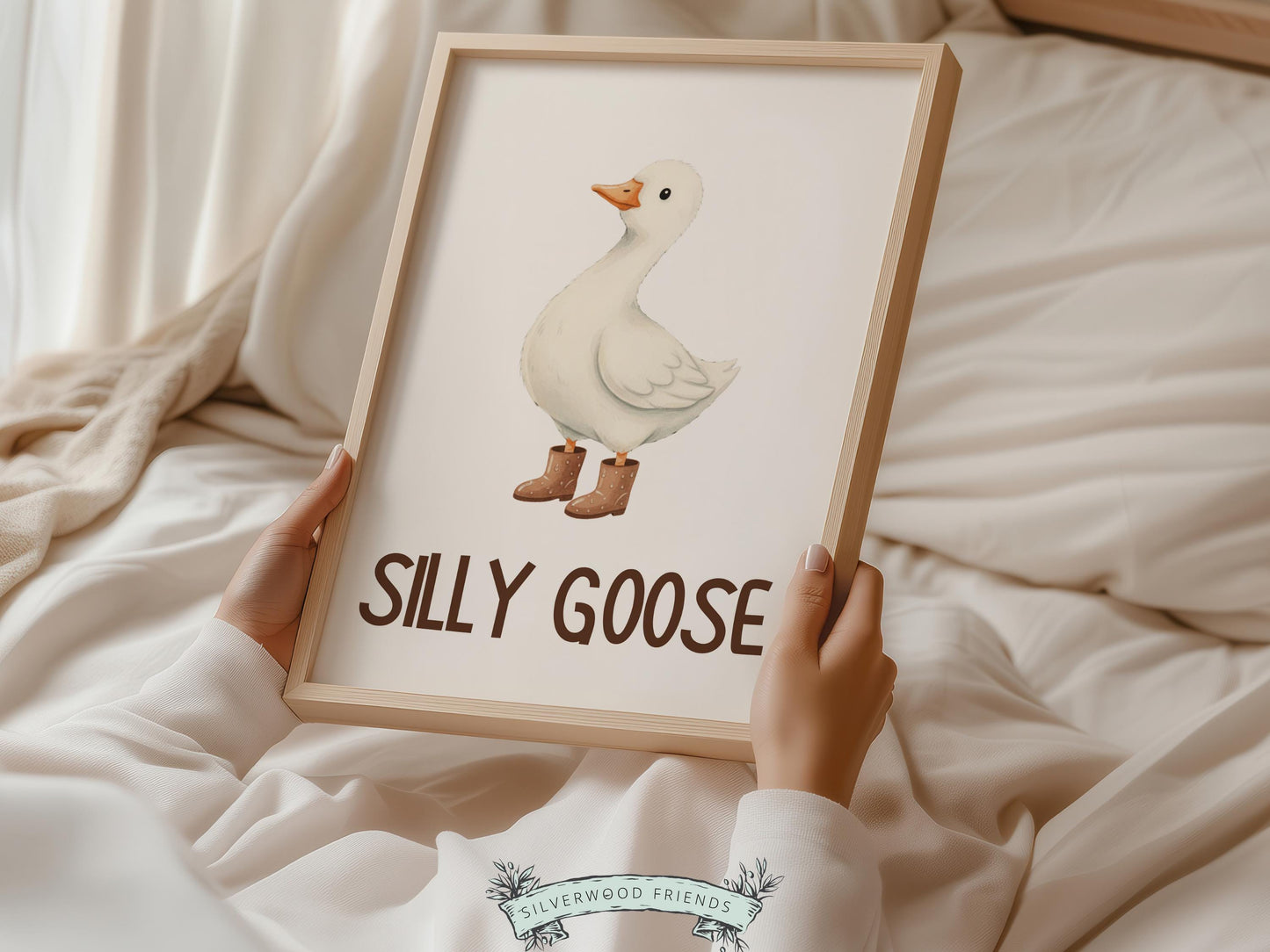 Set of 3 Silly Goose Nursery Prints, Beige Duck Nursery Decor, Gender Neutral Western Nursery Wall Art, Digital Download