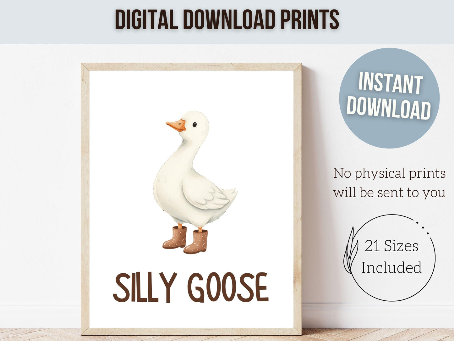 Set of 3 Silly Goose Nursery Prints, Beige Duck Nursery Decor, Gender Neutral Western Nursery Wall Art, Digital Download