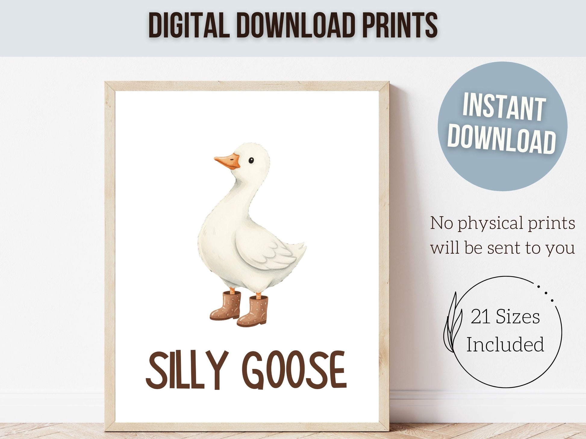 Set of 3 Silly Goose Nursery Prints, Beige Duck Nursery Decor, Gender Neutral Western Nursery Wall Art, Digital Download