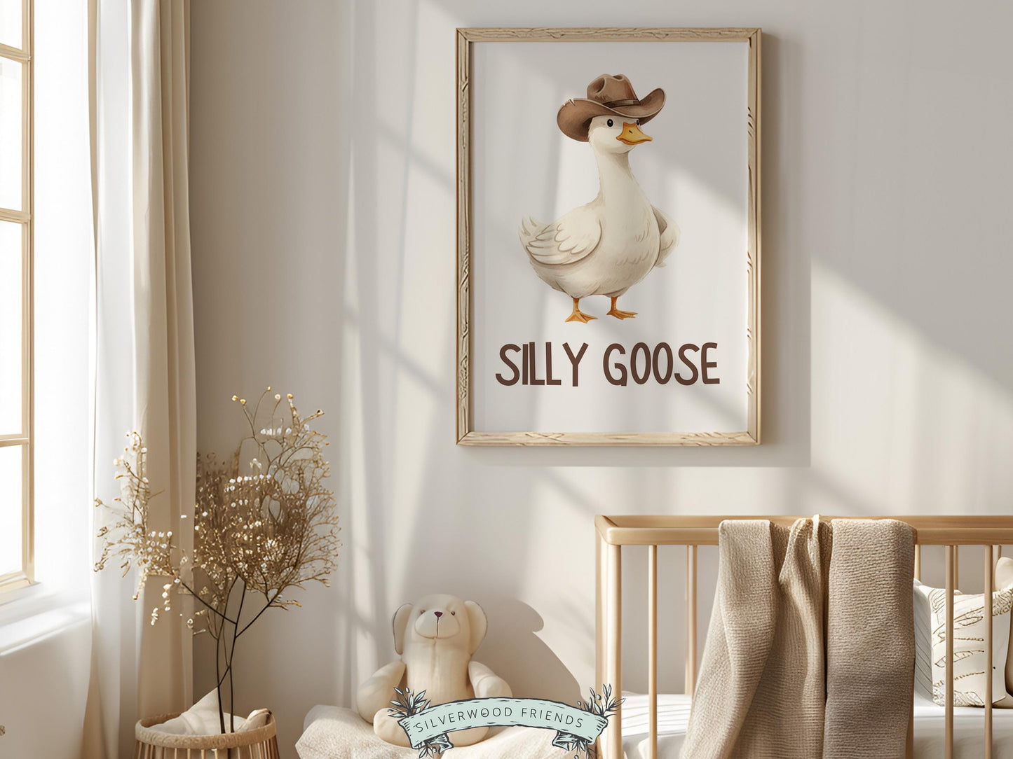 Silly Goose Cowboy Nursery Print, Western Goose Nursery Decor, Gender Neutral Country Western Farm Animal Nursery Wall Art (DIGITAL)