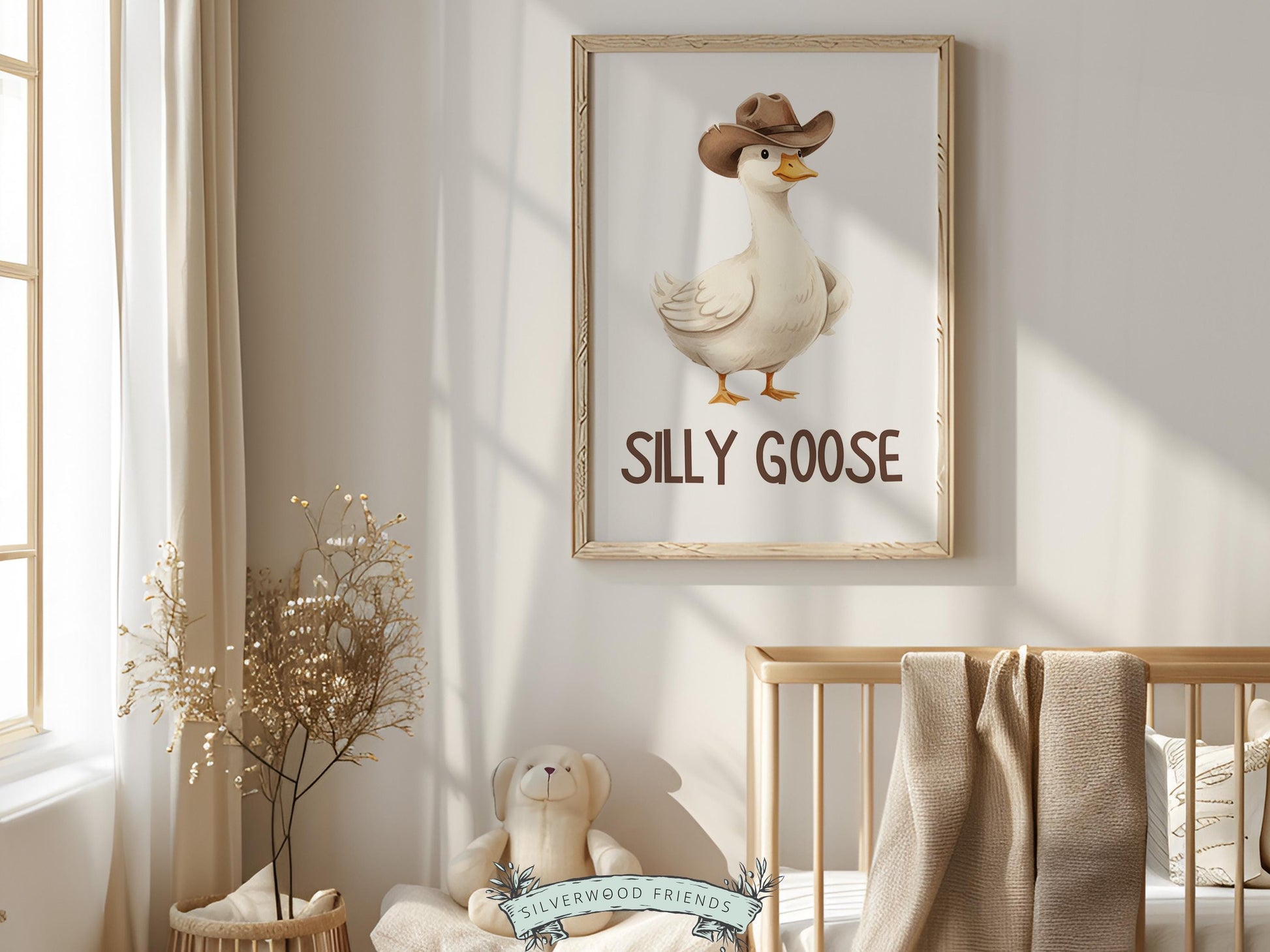 Silly Goose Cowboy Nursery Print, Western Goose Nursery Decor, Gender Neutral Country Western Farm Animal Nursery Wall Art (DIGITAL)