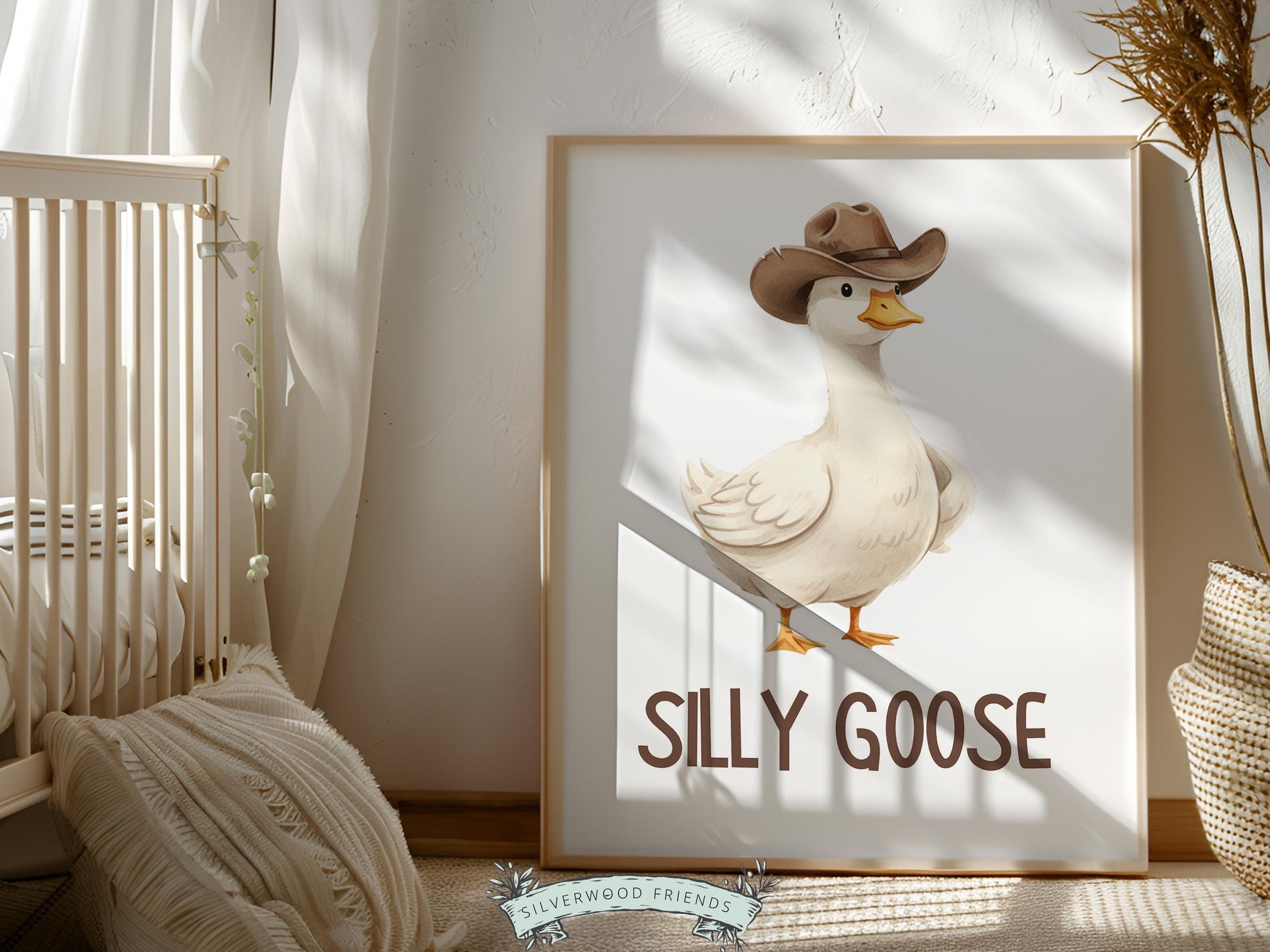 Silly Goose Cowboy Nursery Print, Western Goose Nursery Decor, Gender Neutral Country Western Farm Animal Nursery Wall Art (DIGITAL)