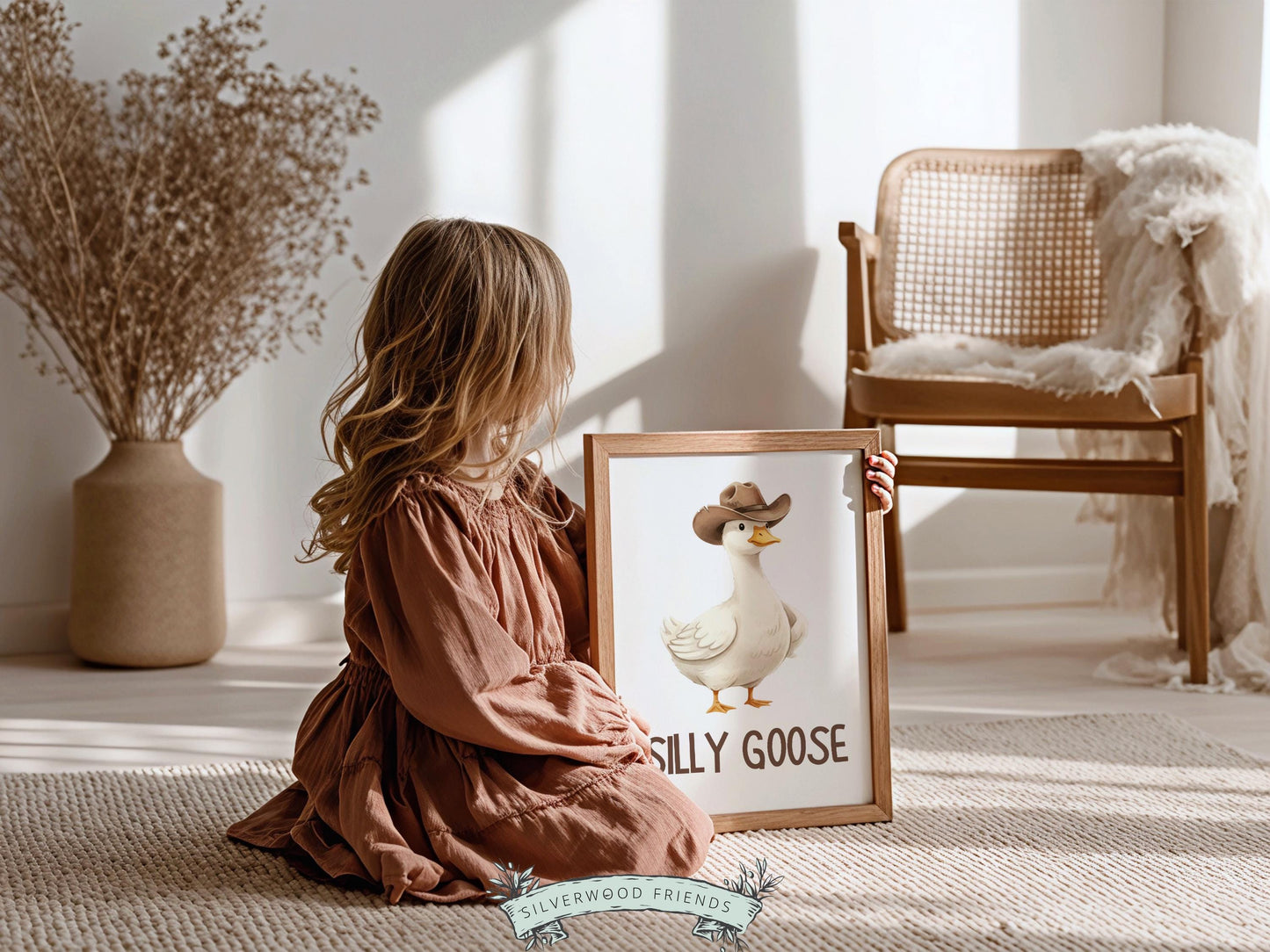 Silly Goose Cowboy Nursery Print, Western Goose Nursery Decor, Gender Neutral Country Western Farm Animal Nursery Wall Art (DIGITAL)