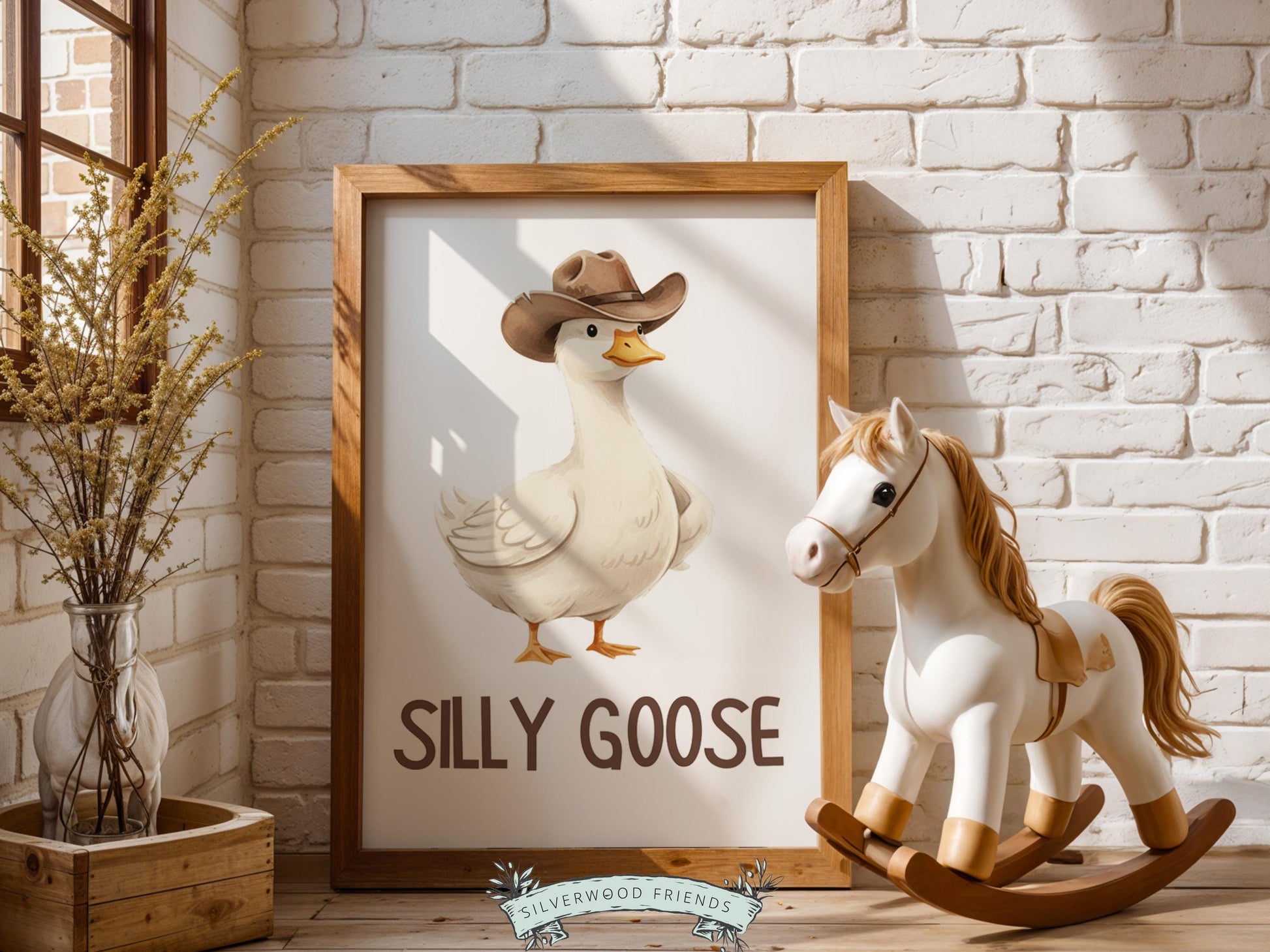 Silly Goose Cowboy Nursery Print, Western Goose Nursery Decor, Gender Neutral Country Western Farm Animal Nursery Wall Art (DIGITAL)