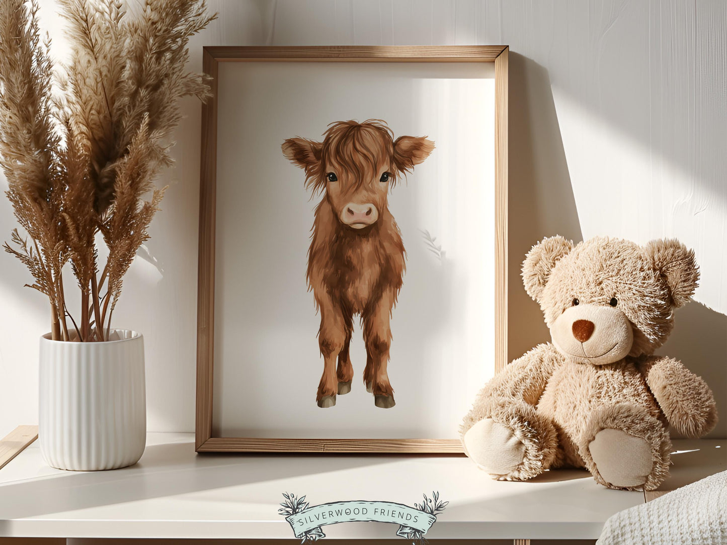Baby Farm Animal Nursery Prints, Sage Green Highland Cow Western Nursery Decor, Kids Green Nursery Wall Art (DIGITAL)