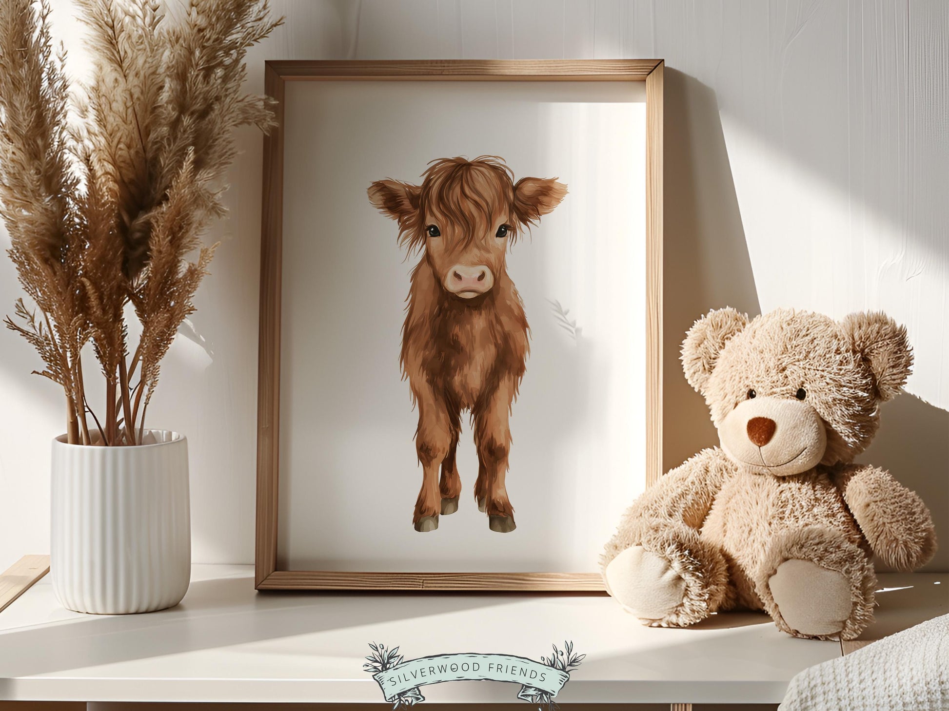 Baby Farm Animal Nursery Prints, Sage Green Highland Cow Western Nursery Decor, Kids Green Nursery Wall Art (DIGITAL)