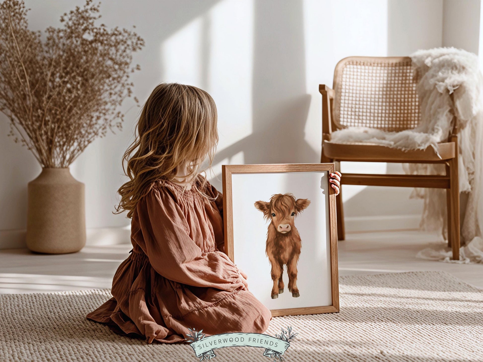 Baby Farm Animal Nursery Prints, Sage Green Highland Cow Western Nursery Decor, Kids Green Nursery Wall Art (DIGITAL)