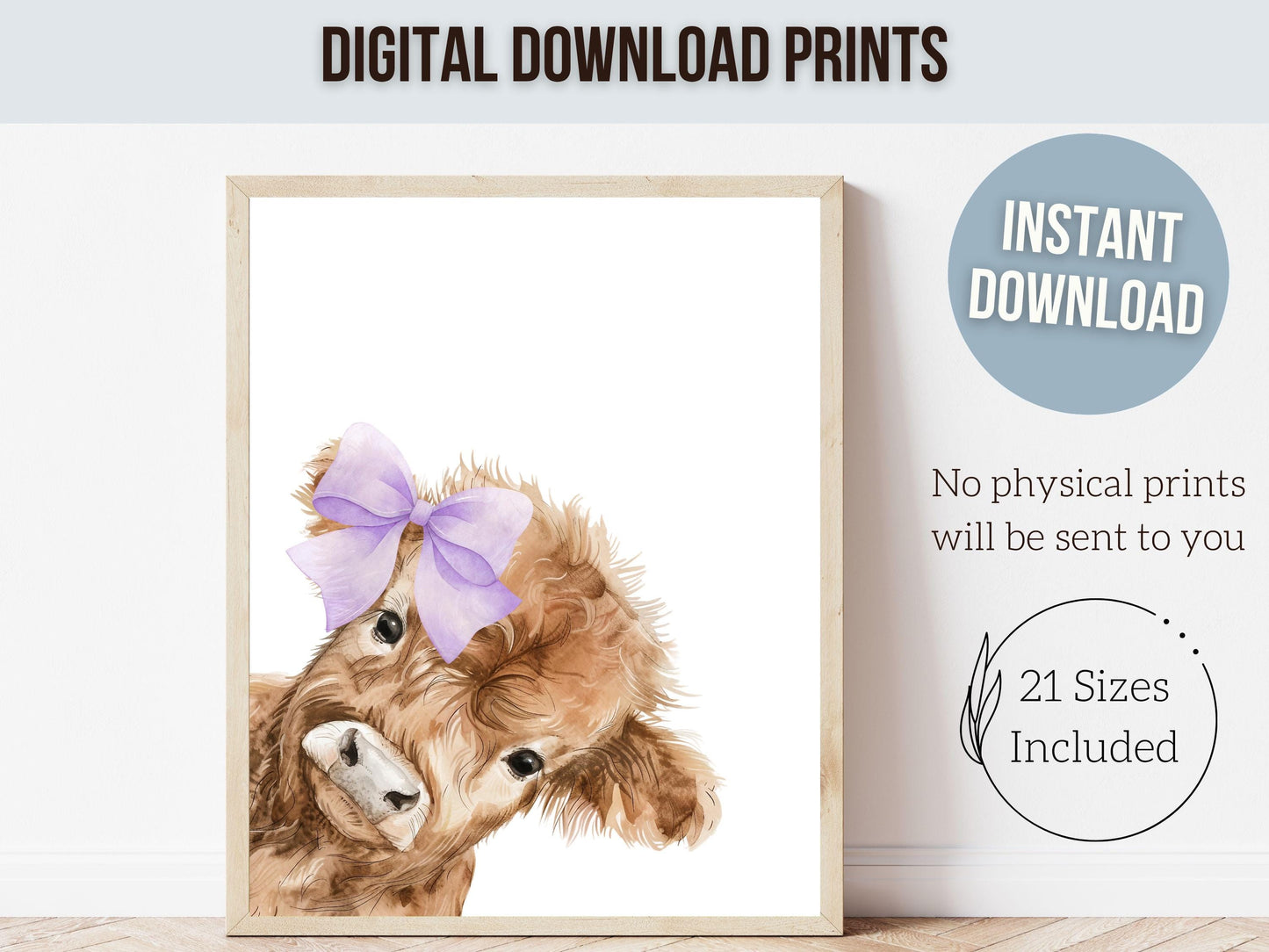 Peeking Highland Cow Nursery Prints, Highland Cow Nursery Decor, Kids Baby Farm Animal Nursery Wall Art, (Digital Download)