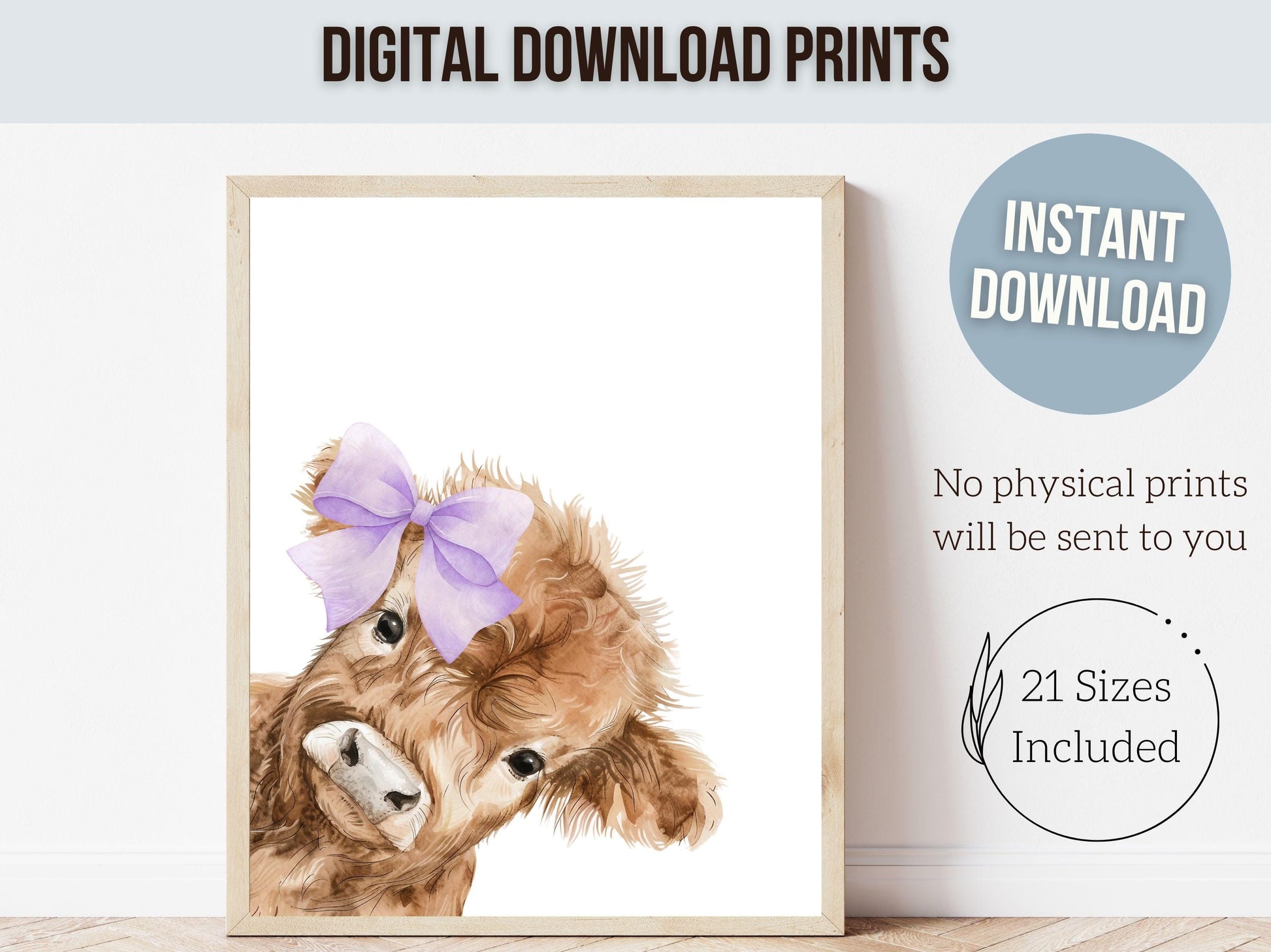Peeking Highland Cow Nursery Prints, Highland Cow Nursery Decor, Kids Baby Farm Animal Nursery Wall Art, (Digital Download)