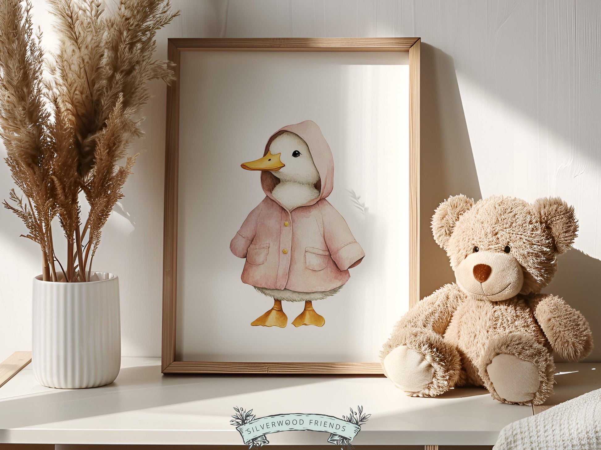 Set of 3 Pink Duck Nursery Prints, Watercolor Baby Animal Nursery Wall Art (Digital Download)
