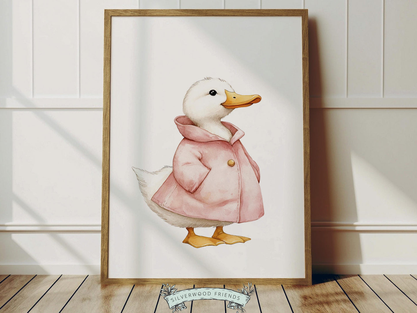 Set of 3 Pink Duck Nursery Prints, Watercolor Baby Animal Nursery Wall Art (Digital Download)