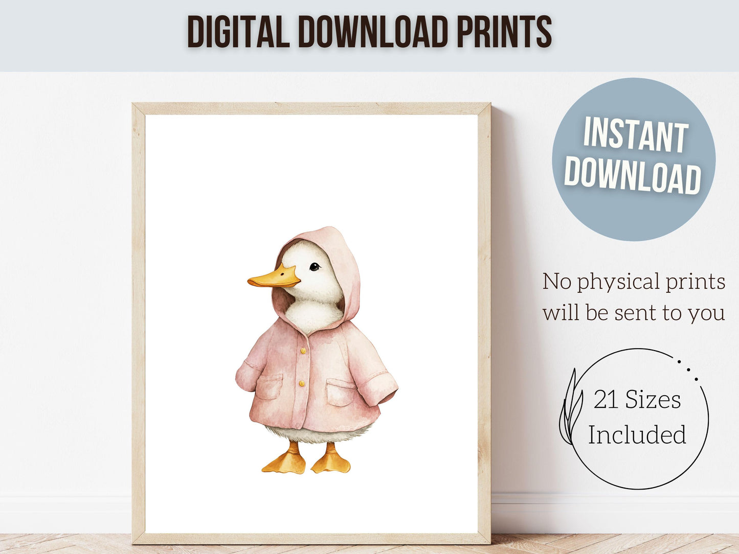 Set of 3 Pink Duck Nursery Prints, Watercolor Baby Animal Nursery Wall Art (Digital Download)