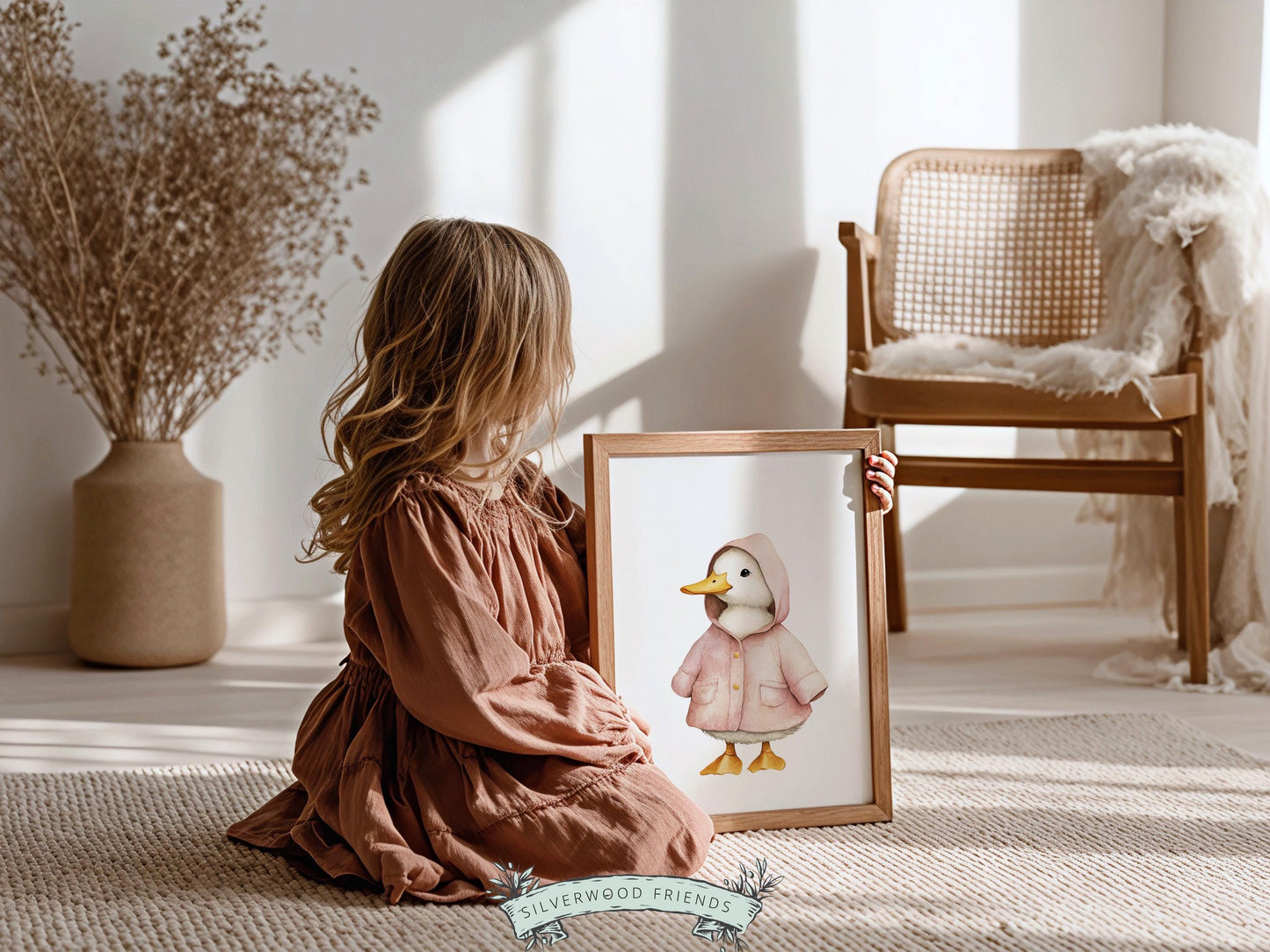 Set of 3 Pink Duck Nursery Prints, Watercolor Baby Animal Nursery Wall Art (Digital Download)