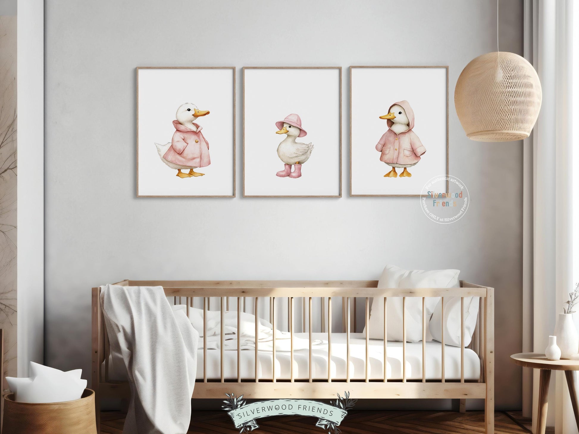 Set of 3 Pink Duck Nursery Prints, Watercolor Baby Animal Nursery Wall Art (Digital Download)