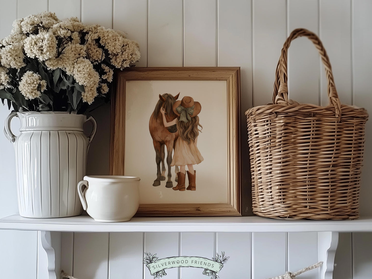 Cowgirl Nursery Print, Neutral Cowgirl Horse Nursery Decor, Baby Girl Beige Western Nursery Decor, Brown Horse Nursery Picture (DIGITAL)