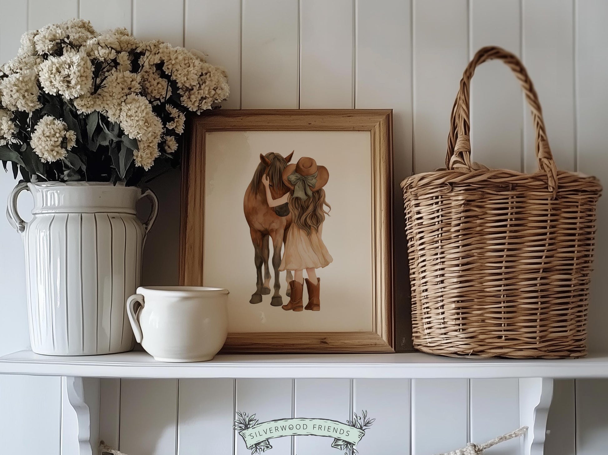 Cowgirl Nursery Print, Neutral Cowgirl Horse Nursery Decor, Baby Girl Beige Western Nursery Decor, Brown Horse Nursery Picture (DIGITAL)