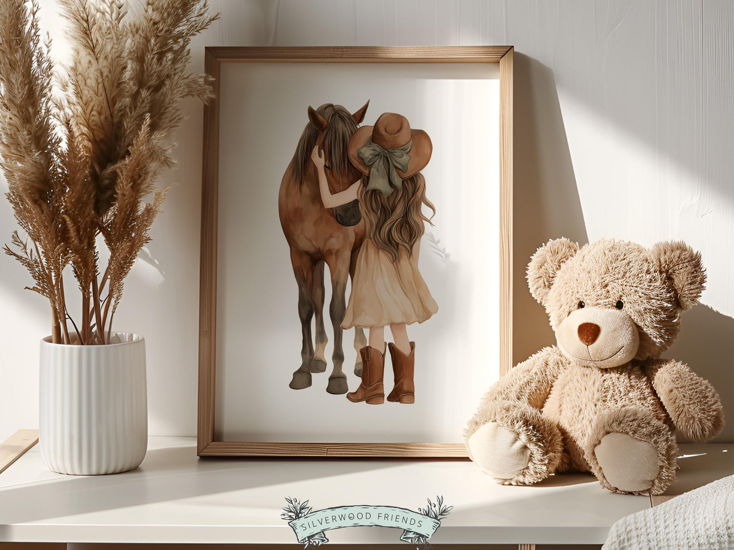 Cowgirl Nursery Print, Neutral Cowgirl Horse Nursery Decor, Baby Girl Beige Western Nursery Decor, Brown Horse Nursery Picture (DIGITAL)