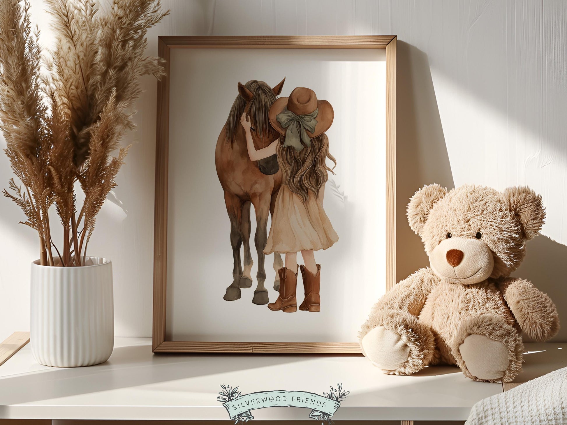 Cowgirl Nursery Print, Neutral Cowgirl Horse Nursery Decor, Baby Girl Beige Western Nursery Decor, Brown Horse Nursery Picture (DIGITAL)