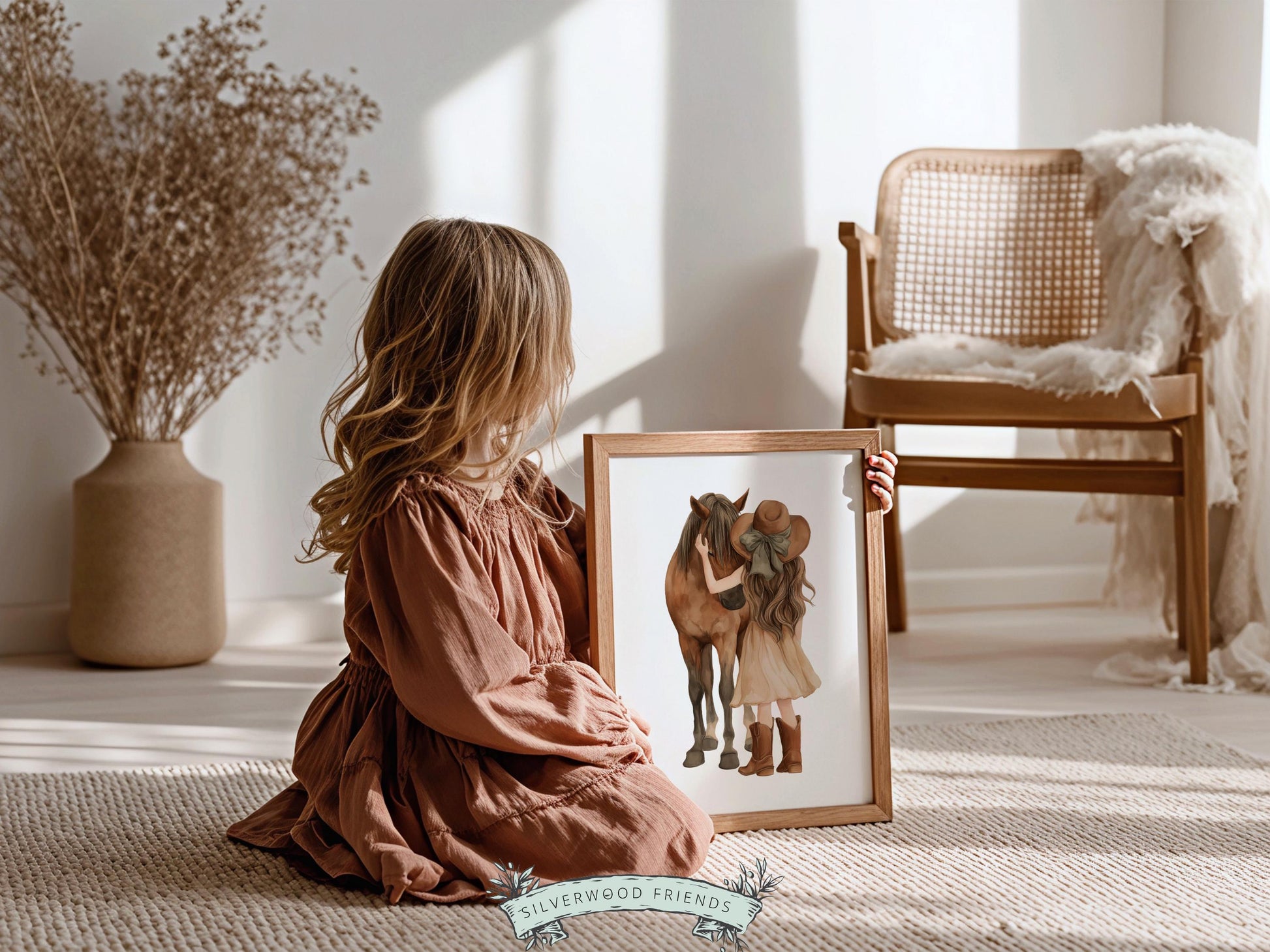 Cowgirl Nursery Print, Neutral Cowgirl Horse Nursery Decor, Baby Girl Beige Western Nursery Decor, Brown Horse Nursery Picture (DIGITAL)