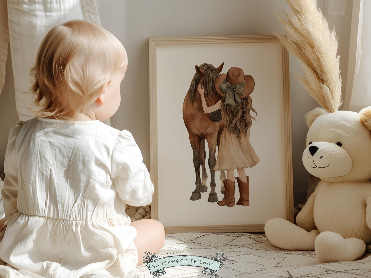Cowgirl Nursery Print, Neutral Cowgirl Horse Nursery Decor, Baby Girl Beige Western Nursery Decor, Brown Horse Nursery Picture (DIGITAL)
