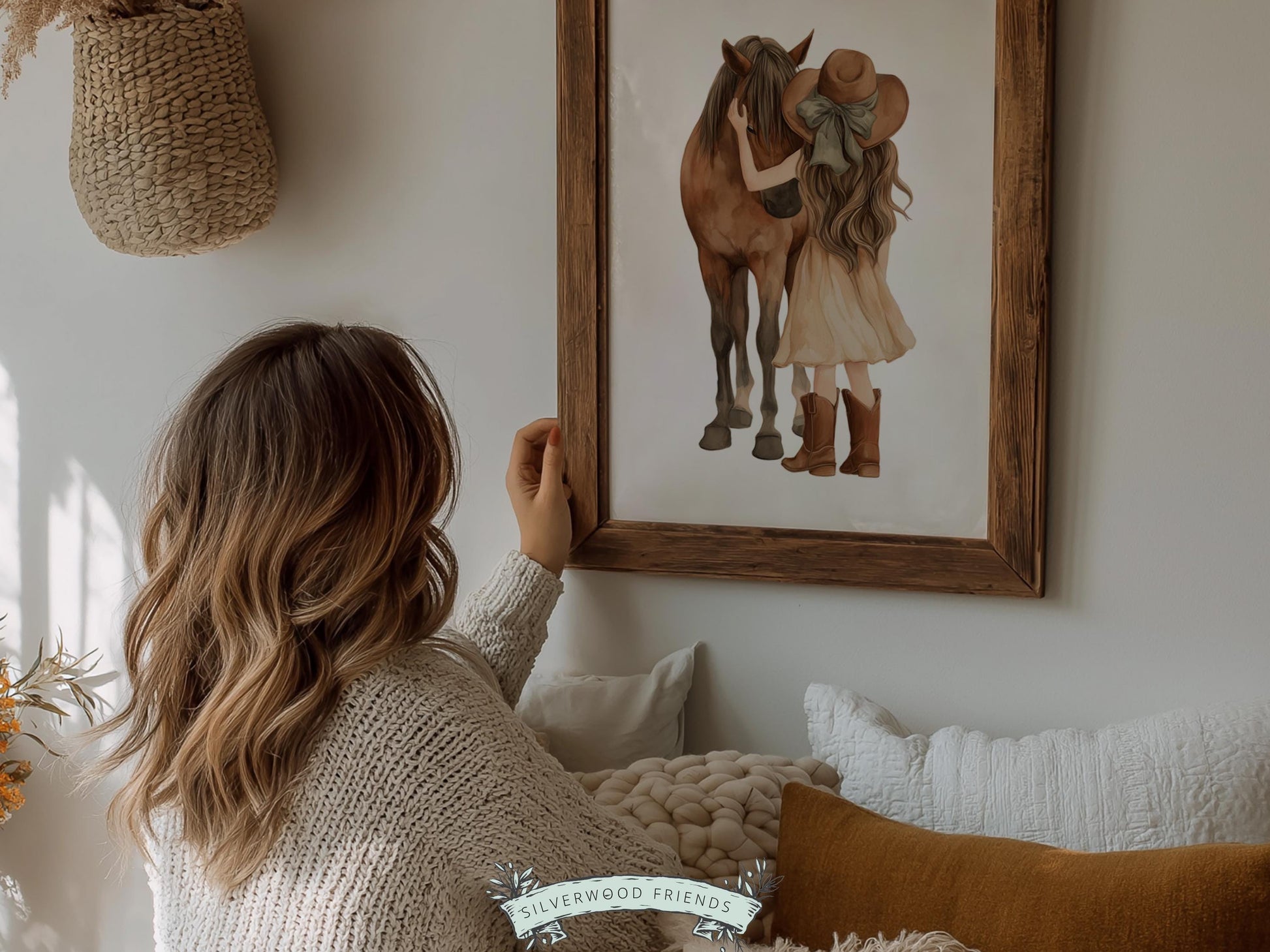 Cowgirl Nursery Print, Neutral Cowgirl Horse Nursery Decor, Baby Girl Beige Western Nursery Decor, Brown Horse Nursery Picture (DIGITAL)