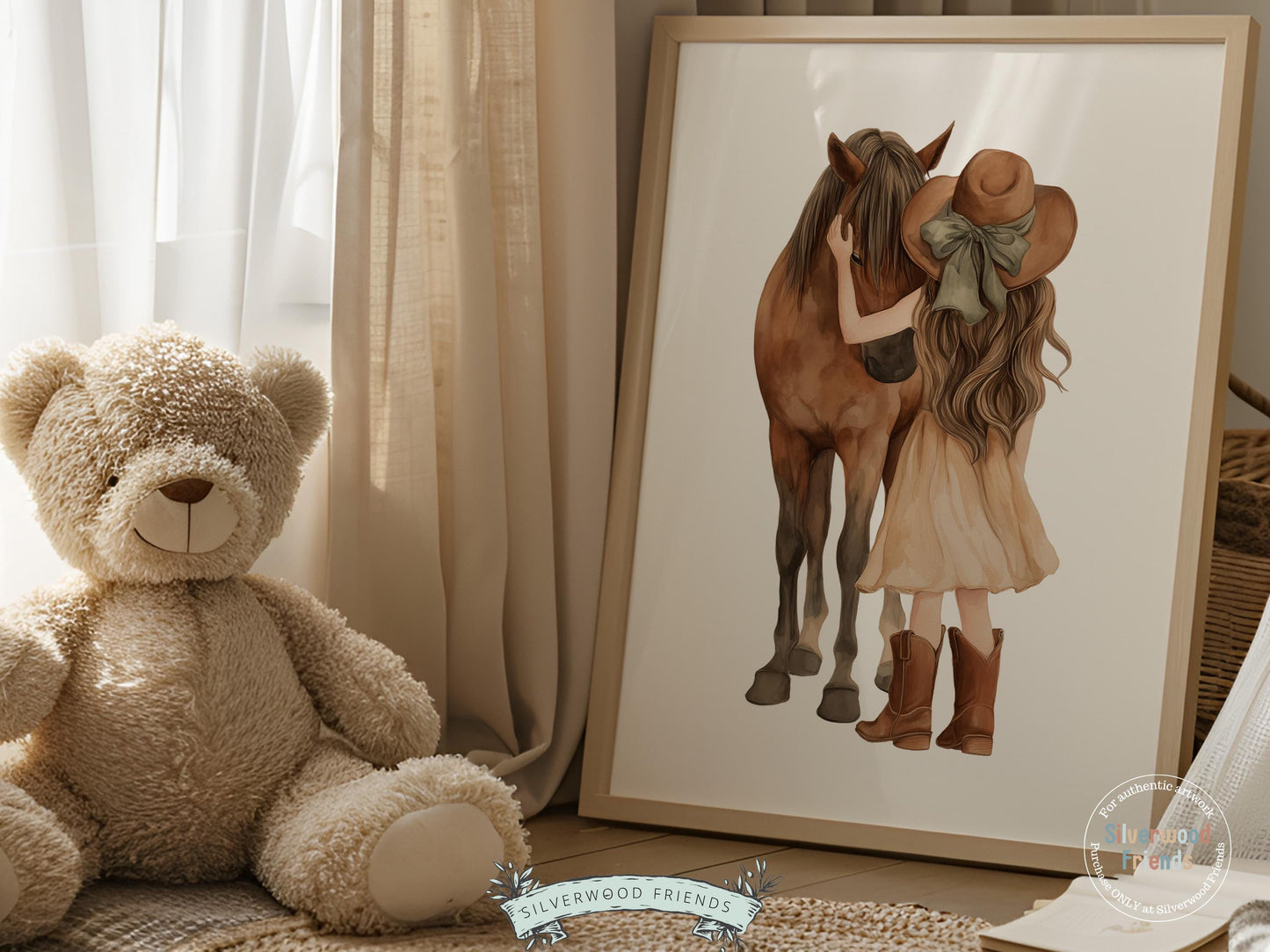 Cowgirl Nursery Print, Neutral Cowgirl Horse Nursery Decor, Baby Girl Beige Western Nursery Decor, Brown Horse Nursery Picture (DIGITAL)