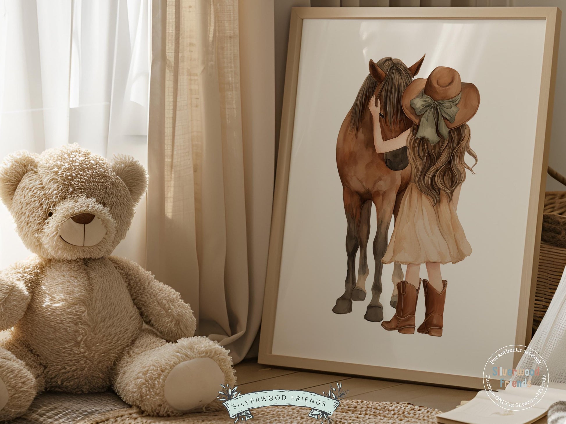 Cowgirl Nursery Print, Neutral Cowgirl Horse Nursery Decor, Baby Girl Beige Western Nursery Decor, Brown Horse Nursery Picture (DIGITAL)