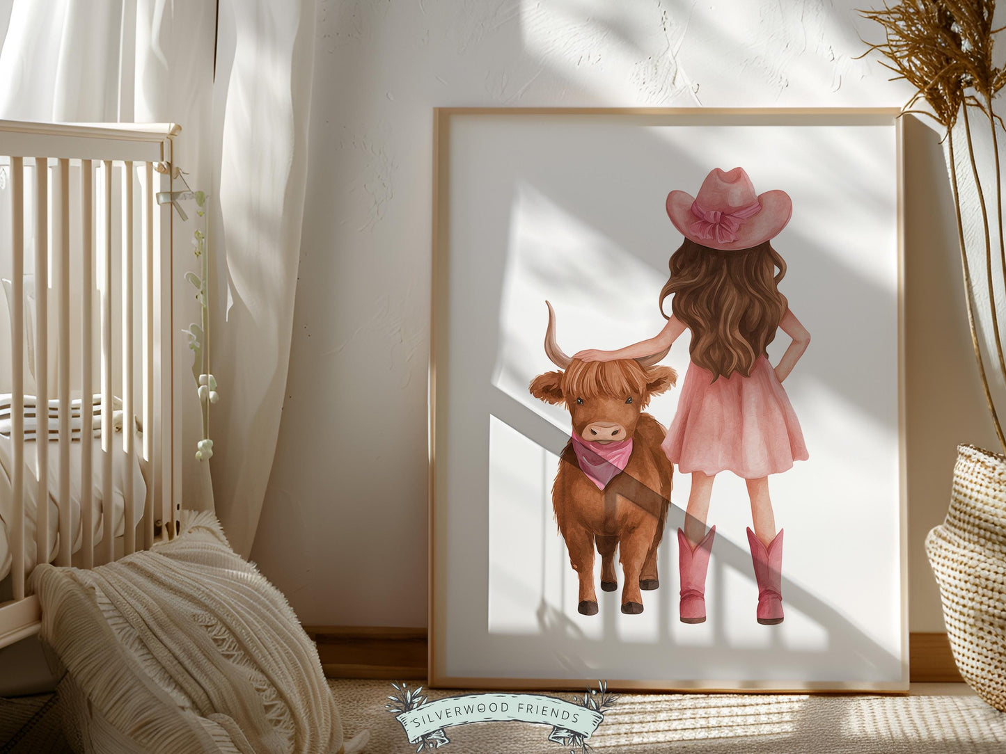 Highland Cow Nursery Print, Baby Girl Pink Highland Cow Nursery Decor, Little Cowgirl Print, Rustic Farmhouse Nursery Wall Art Digital Print