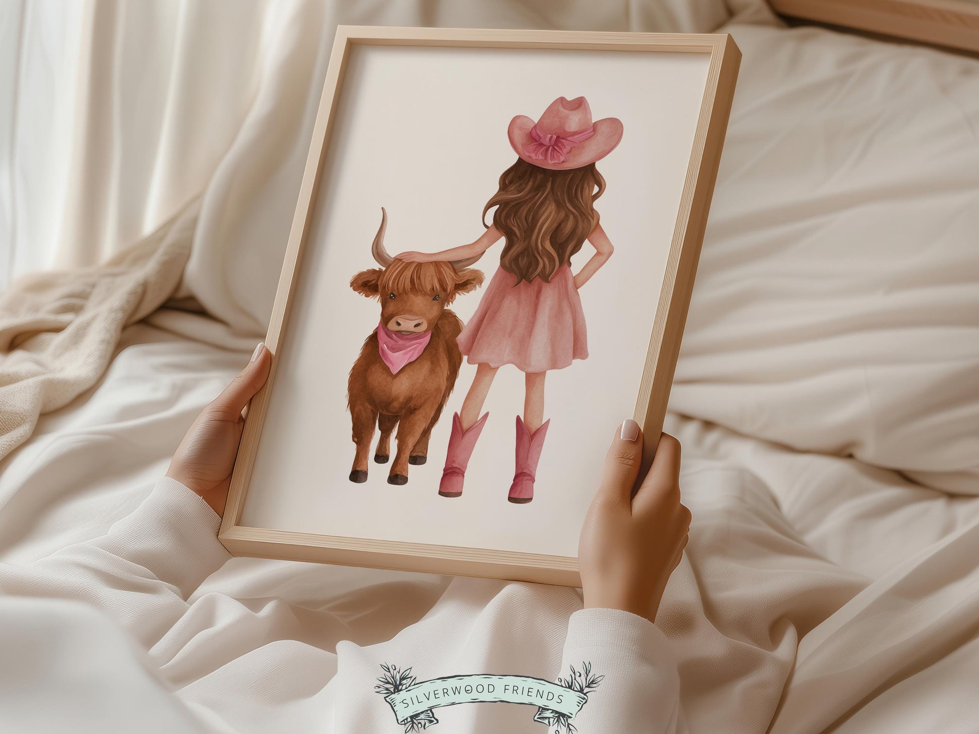 Highland Cow Nursery Print, Baby Girl Pink Highland Cow Nursery Decor, Little Cowgirl Print, Rustic Farmhouse Nursery Wall Art Digital Print