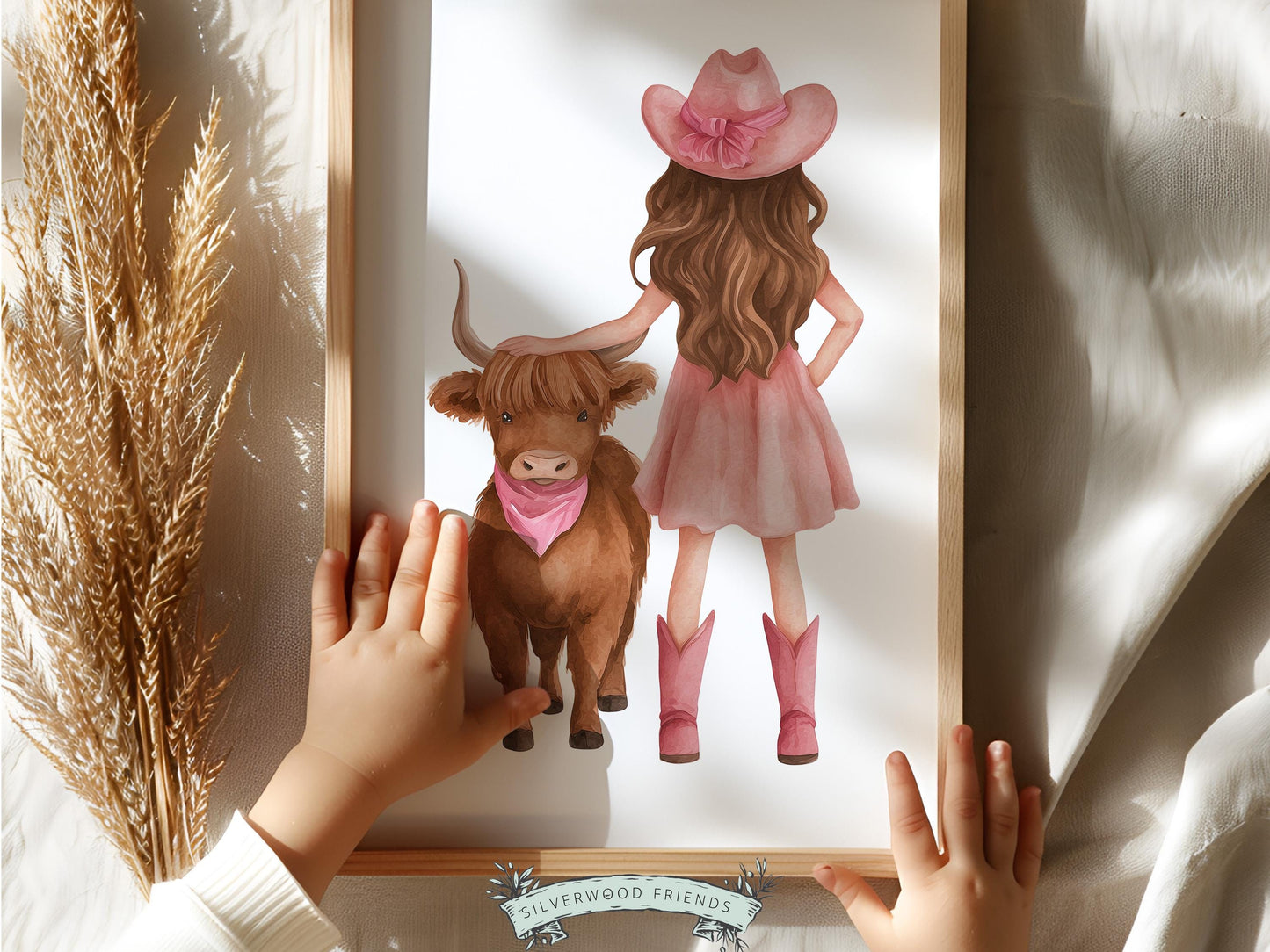 Highland Cow Nursery Print, Baby Girl Pink Highland Cow Nursery Decor, Little Cowgirl Print, Rustic Farmhouse Nursery Wall Art Digital Print