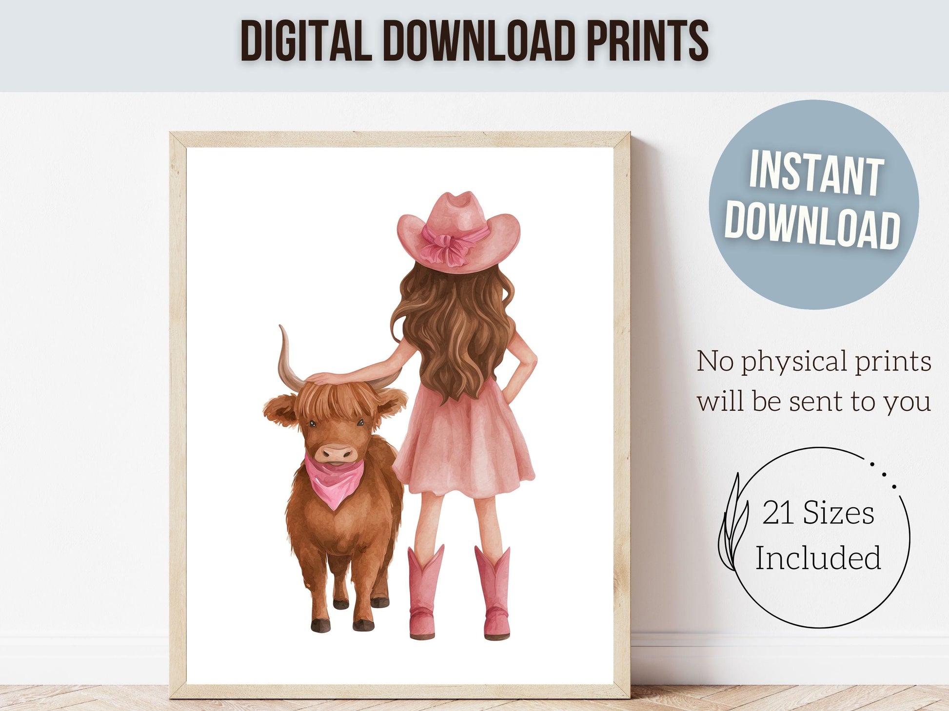 Highland Cow Nursery Print, Baby Girl Pink Highland Cow Nursery Decor, Little Cowgirl Print, Rustic Farmhouse Nursery Wall Art Digital Print