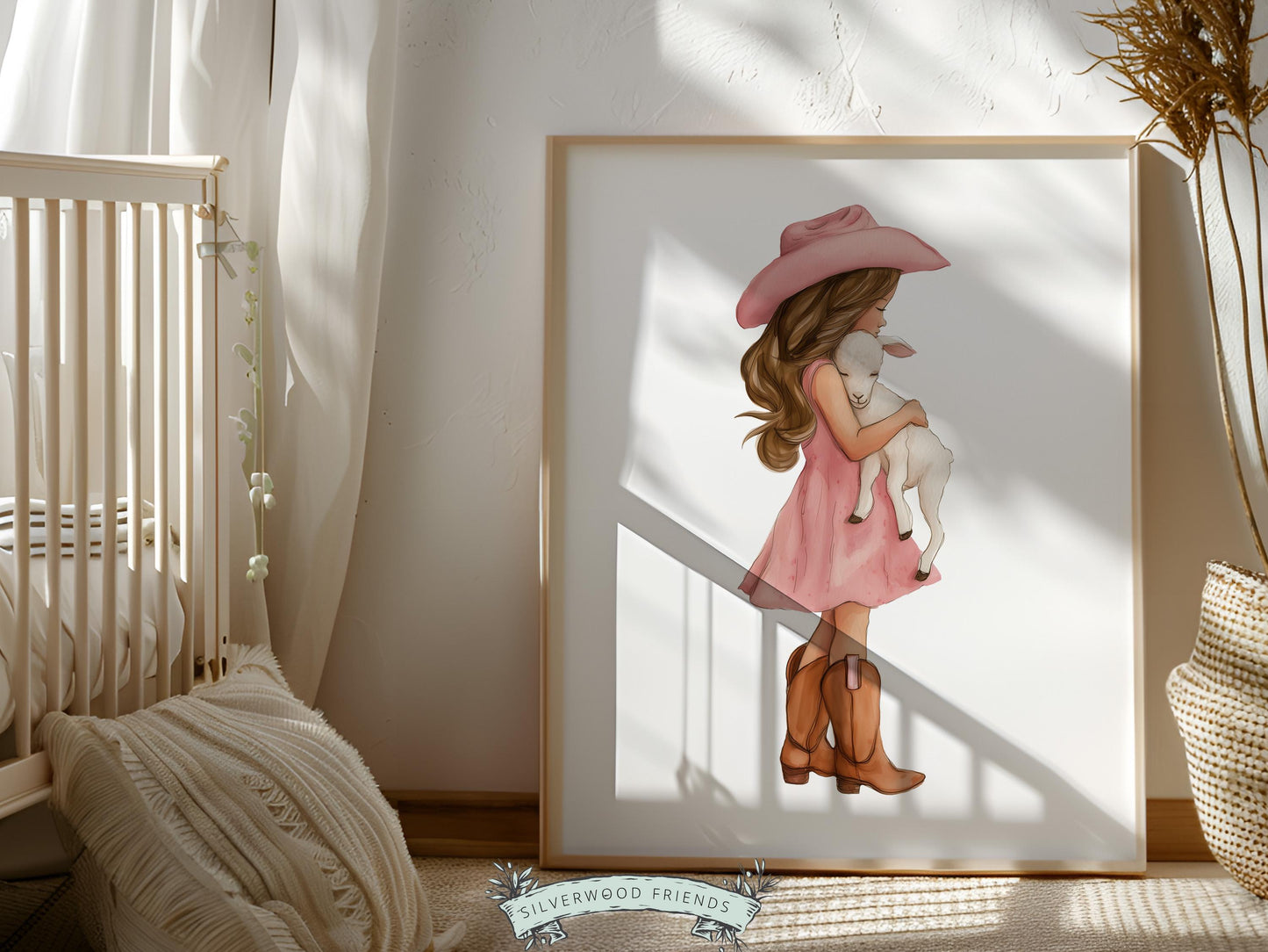 Cowgirl Lamb Nursery Print, Dusty Pink Cowgirl Lamb Nursery Decor, Baby Girl Western Nursery Decor (Digital Download)