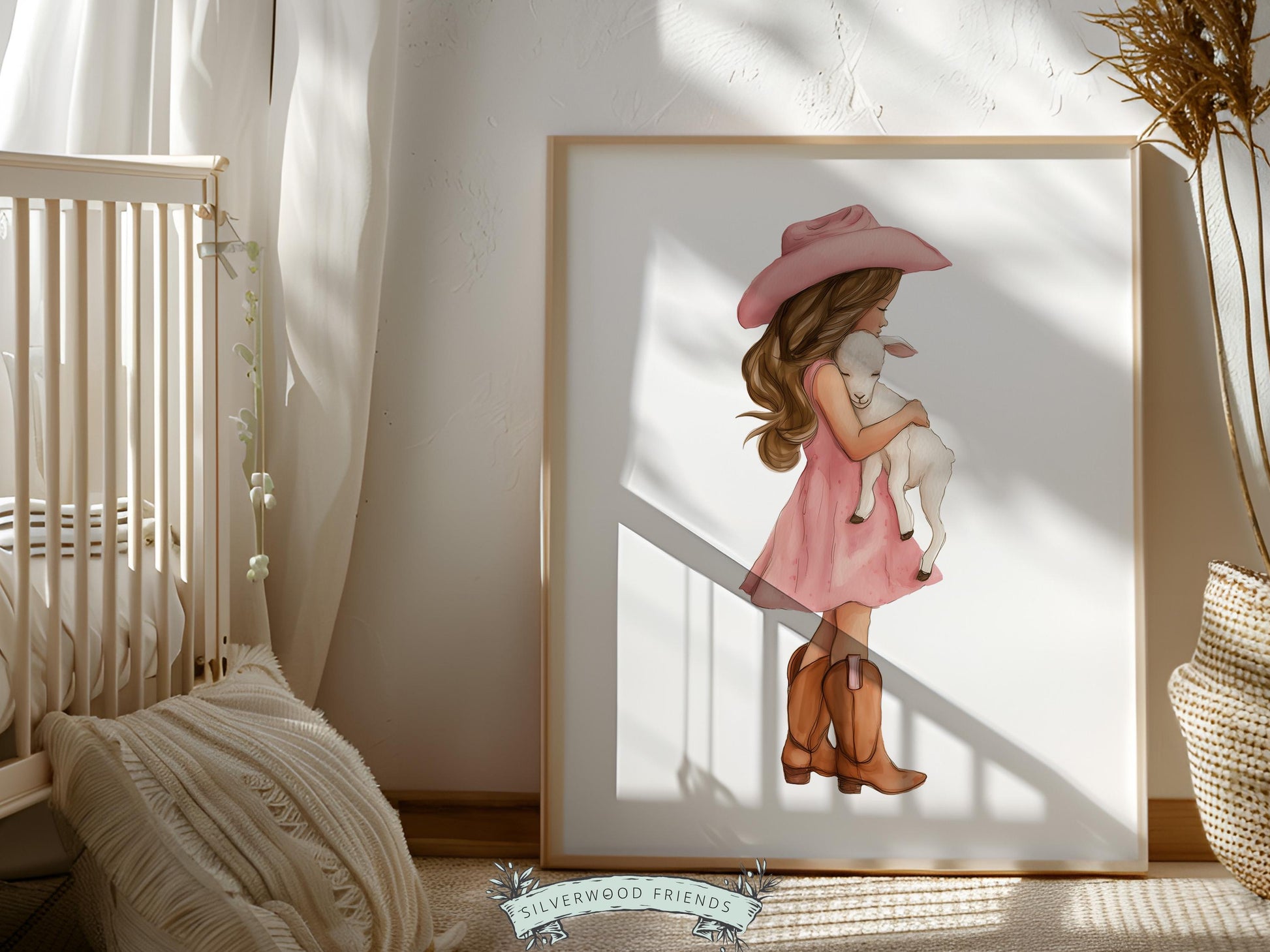 Cowgirl Lamb Nursery Print, Dusty Pink Cowgirl Lamb Nursery Decor, Baby Girl Western Nursery Decor (Digital Download)