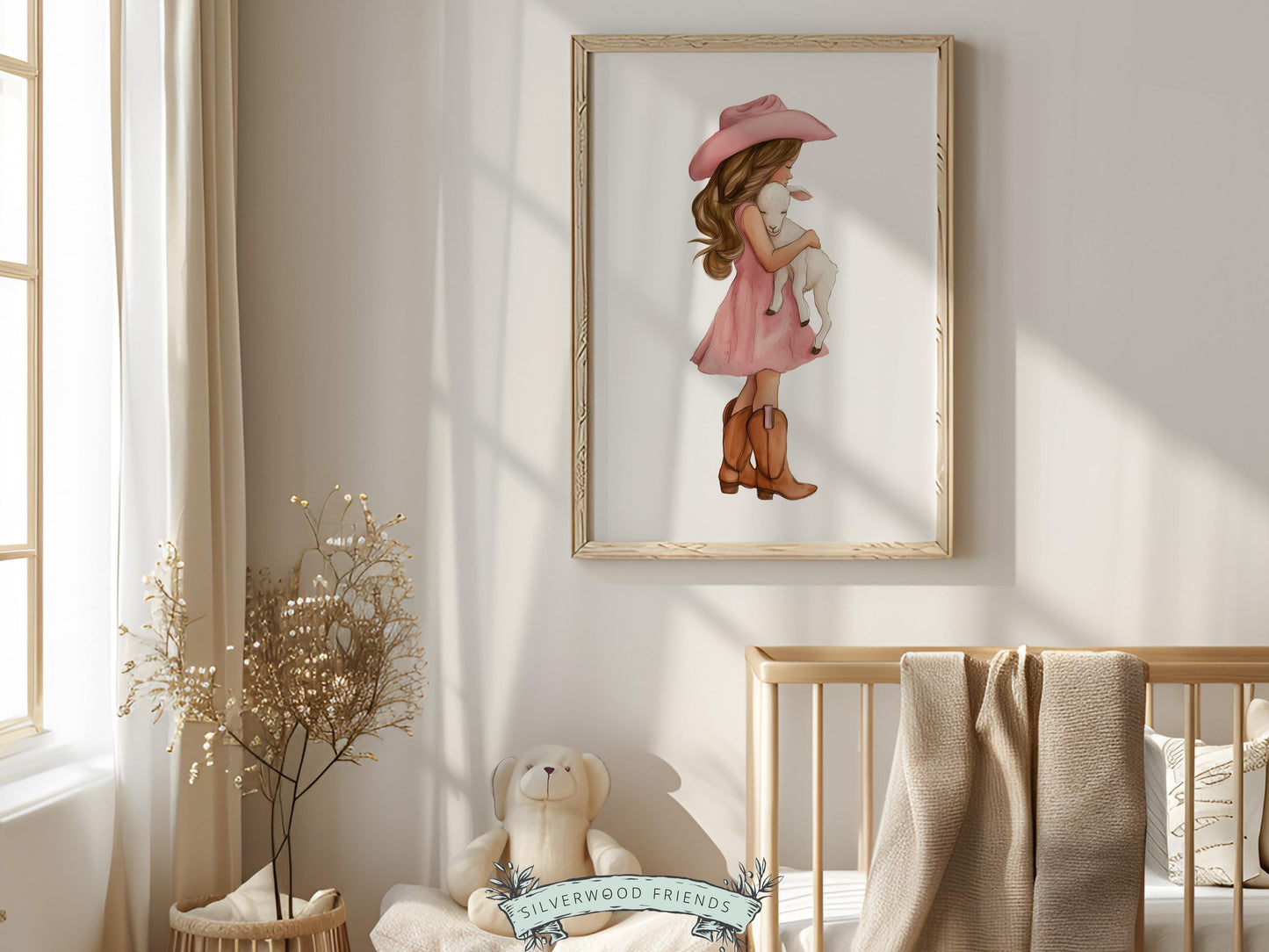 Cowgirl Lamb Nursery Print, Dusty Pink Cowgirl Lamb Nursery Decor, Baby Girl Western Nursery Decor (Digital Download)