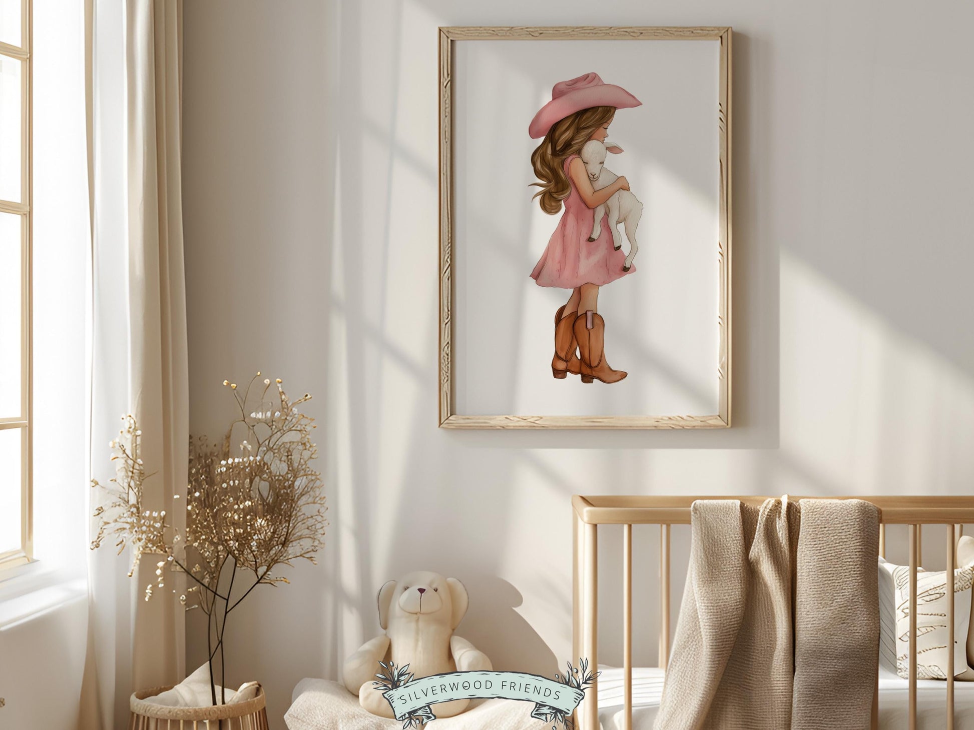 Cowgirl Lamb Nursery Print, Dusty Pink Cowgirl Lamb Nursery Decor, Baby Girl Western Nursery Decor (Digital Download)