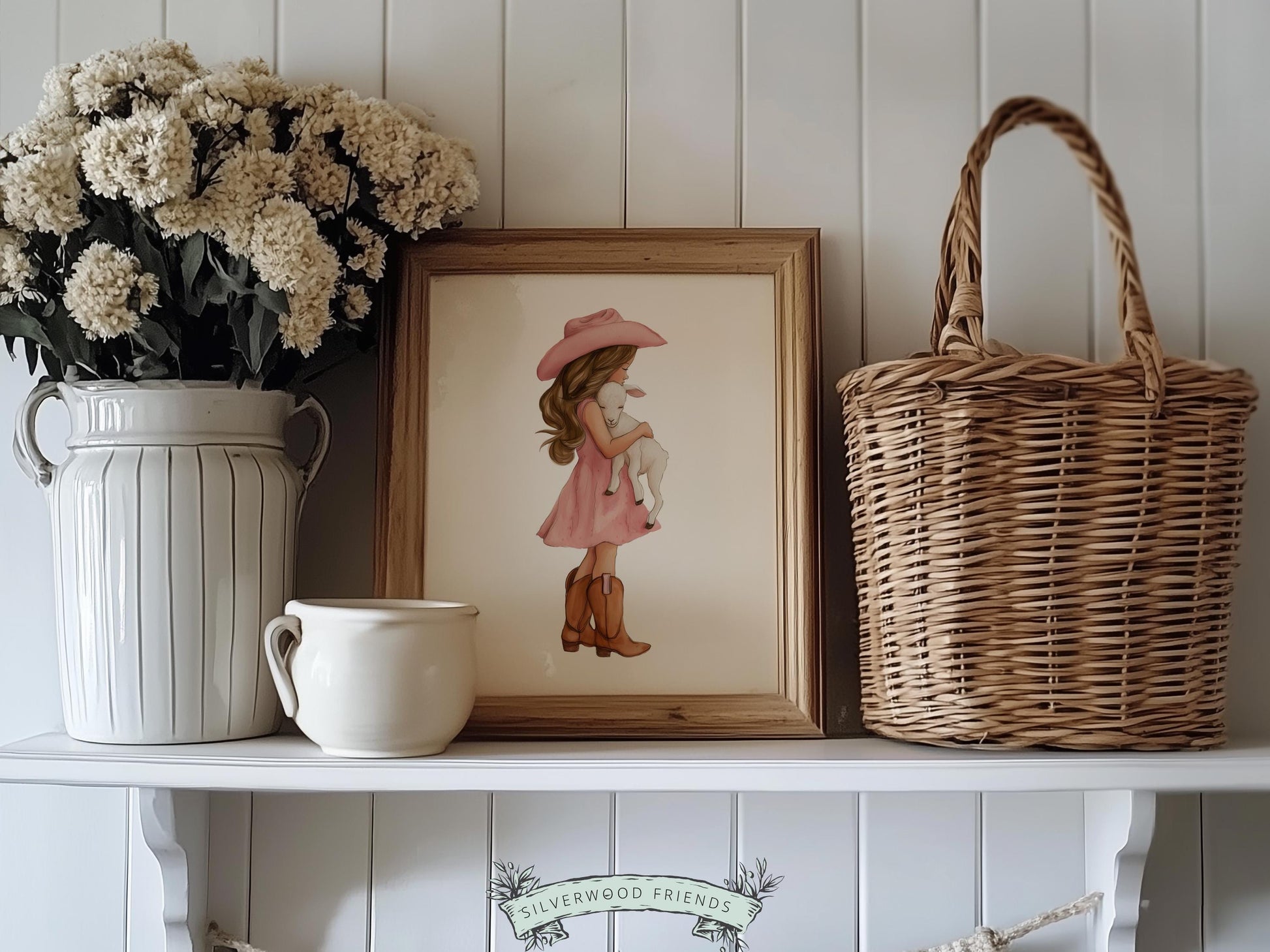 Cowgirl Lamb Nursery Print, Dusty Pink Cowgirl Lamb Nursery Decor, Baby Girl Western Nursery Decor (Digital Download)