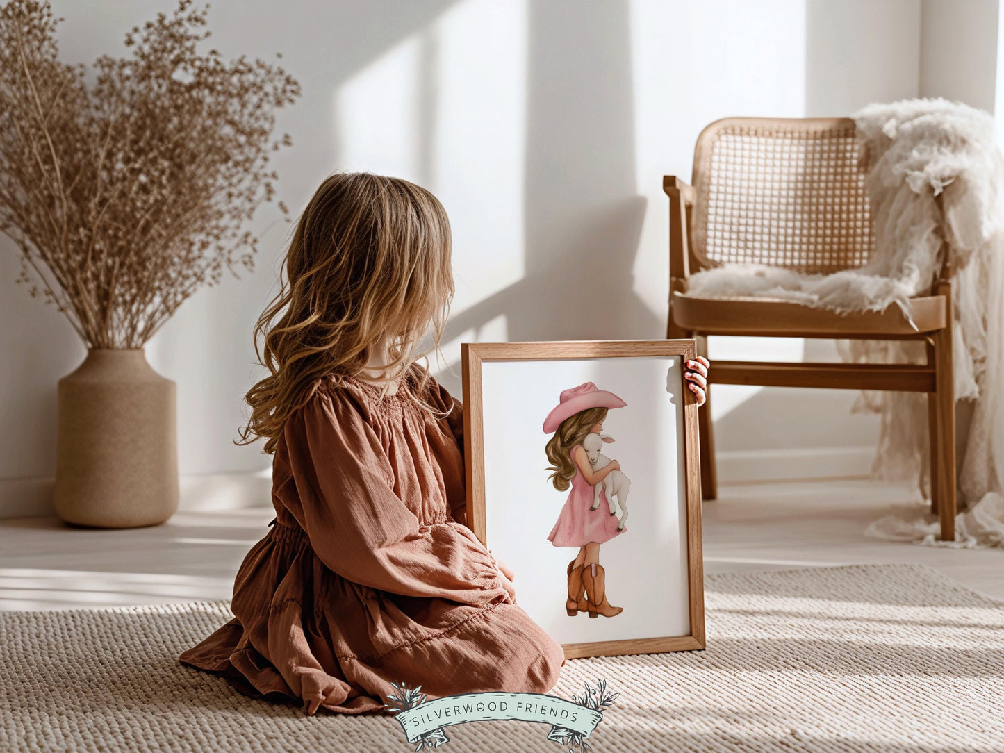 Cowgirl Lamb Nursery Print, Dusty Pink Cowgirl Lamb Nursery Decor, Baby Girl Western Nursery Decor (Digital Download)