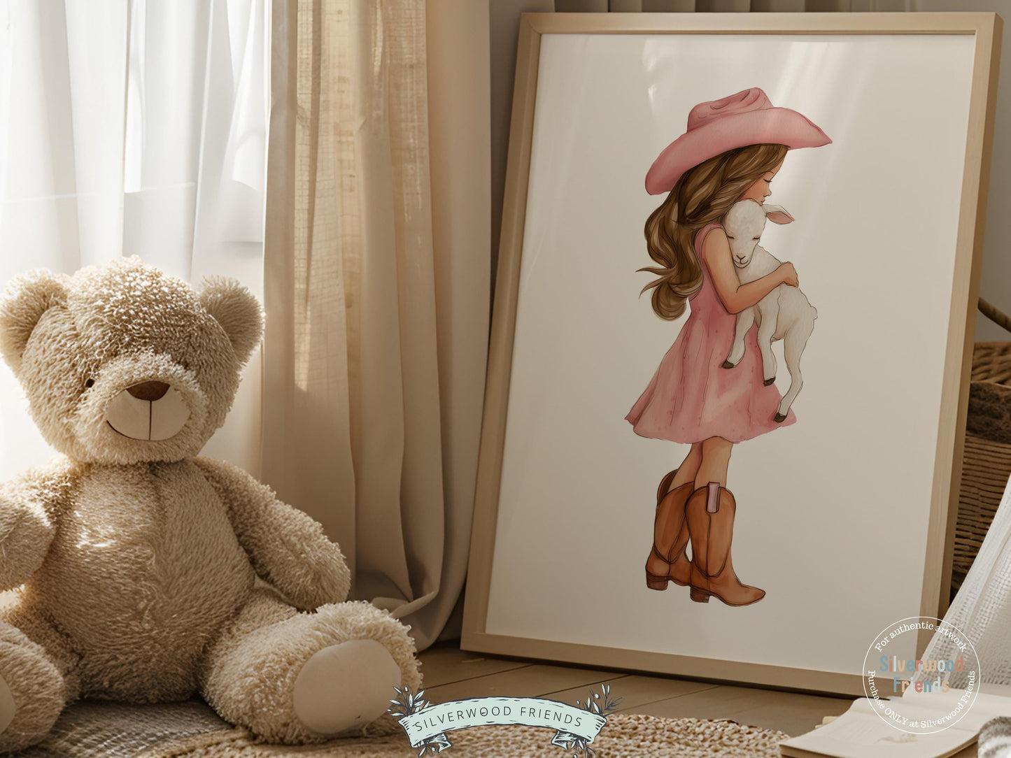 Cowgirl Lamb Nursery Print, Dusty Pink Cowgirl Lamb Nursery Decor, Baby Girl Western Nursery Decor (Digital Download)