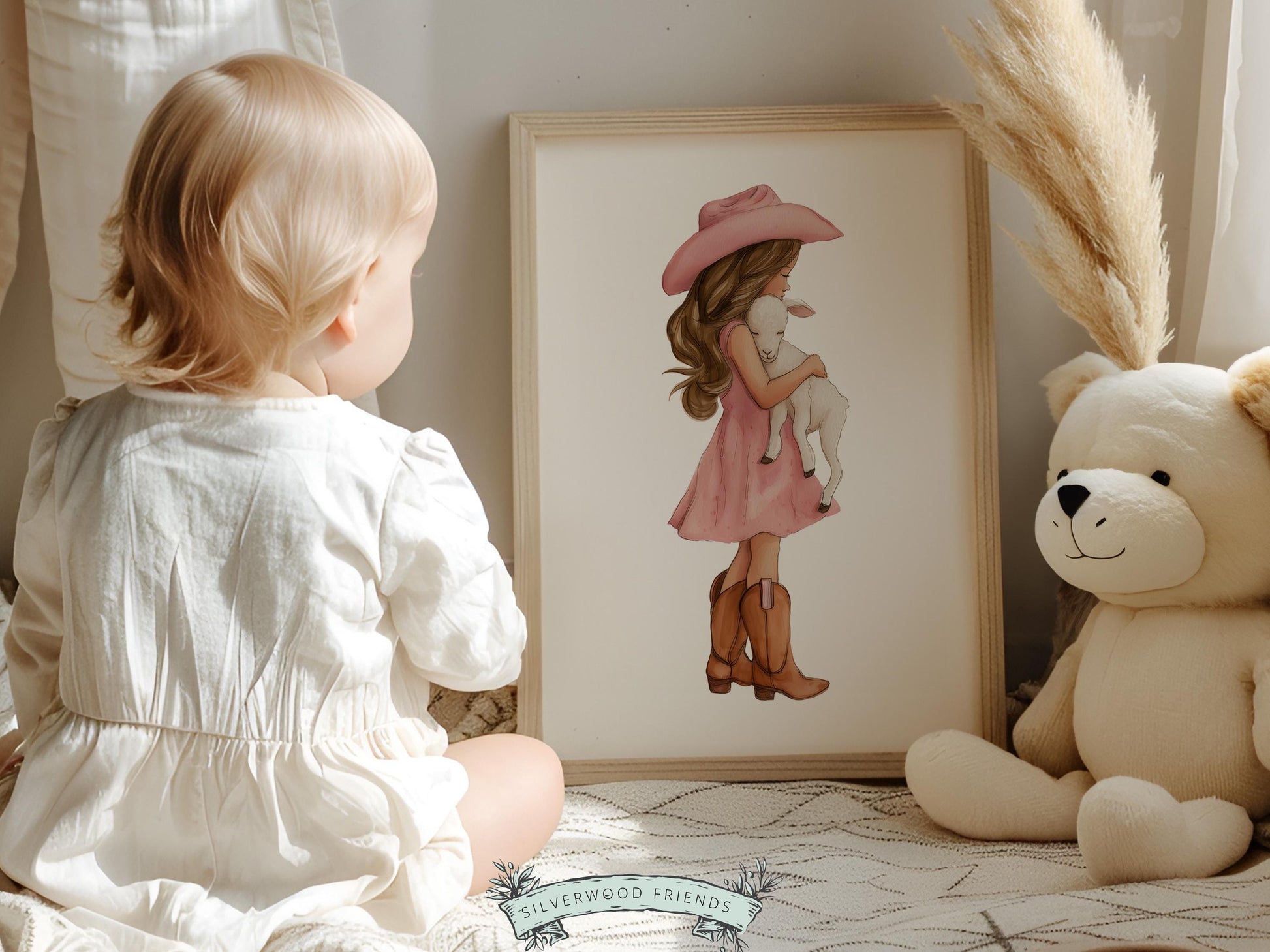 Cowgirl Lamb Nursery Print, Dusty Pink Cowgirl Lamb Nursery Decor, Baby Girl Western Nursery Decor (Digital Download)