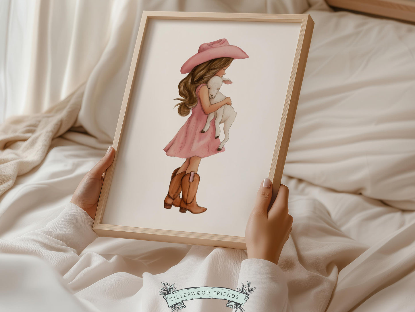 Cowgirl Lamb Nursery Print, Dusty Pink Cowgirl Lamb Nursery Decor, Baby Girl Western Nursery Decor (Digital Download)
