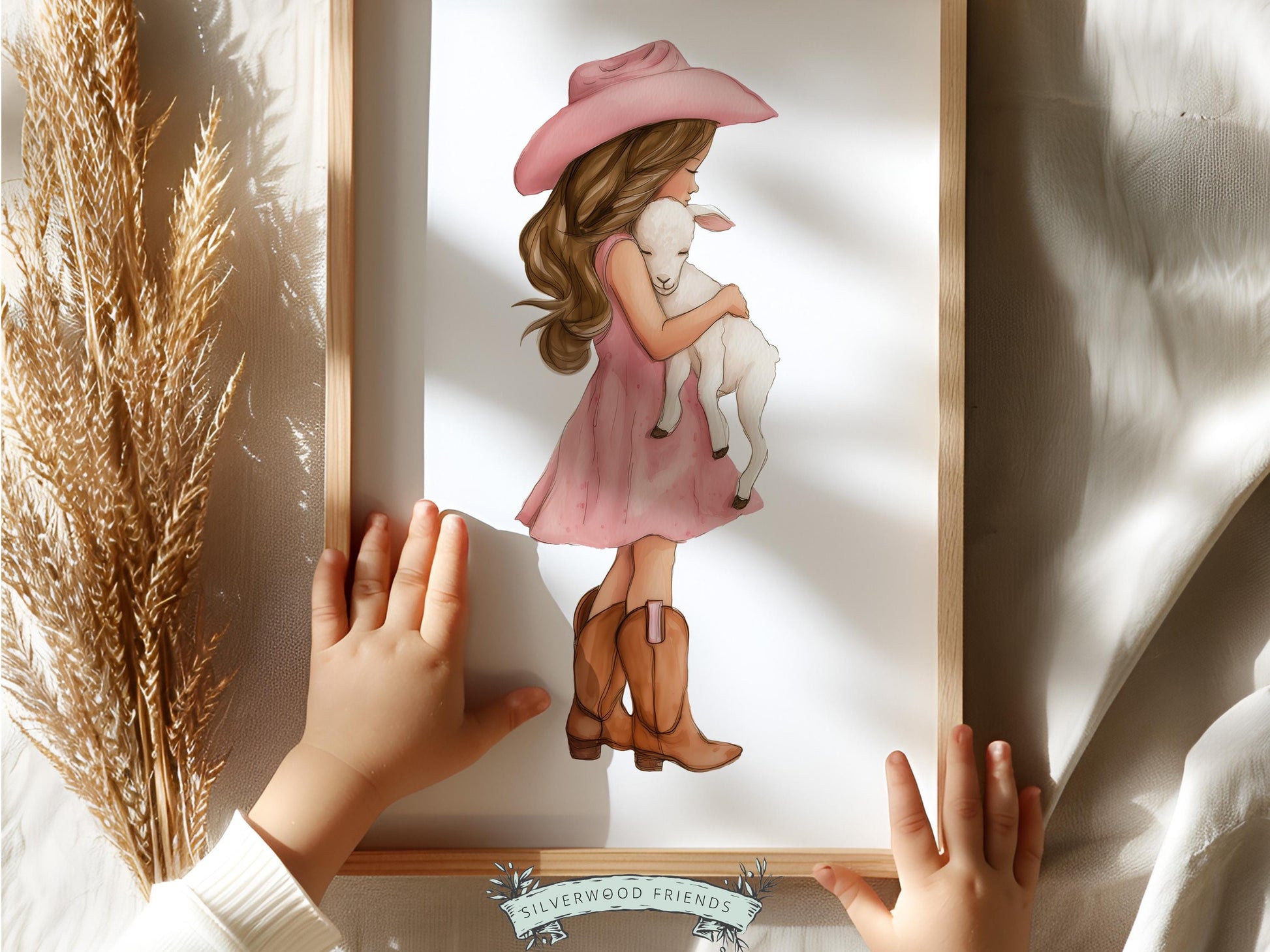 Cowgirl Lamb Nursery Print, Dusty Pink Cowgirl Lamb Nursery Decor, Baby Girl Western Nursery Decor (Digital Download)