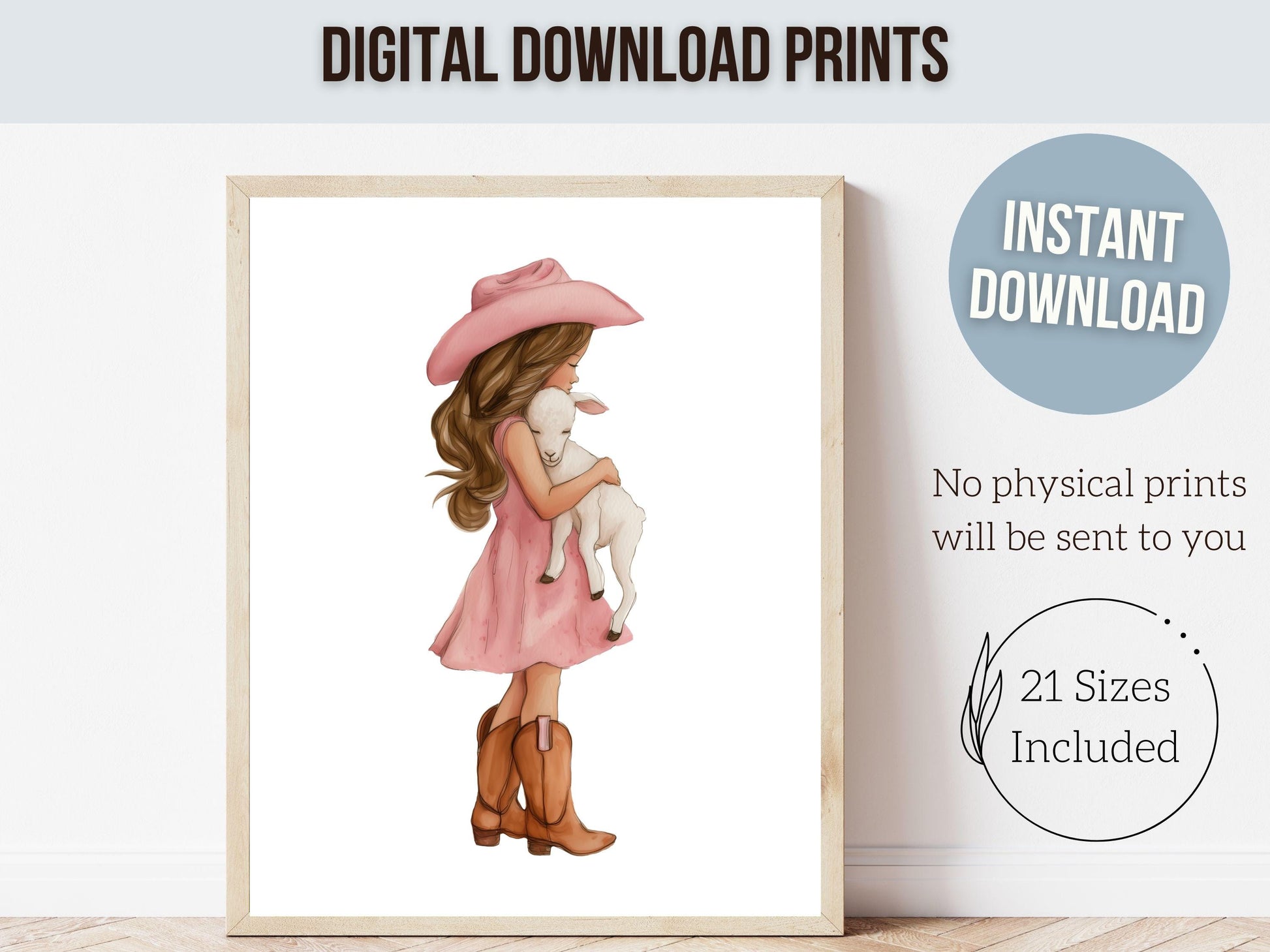 Cowgirl Lamb Nursery Print, Dusty Pink Cowgirl Lamb Nursery Decor, Baby Girl Western Nursery Decor (Digital Download)