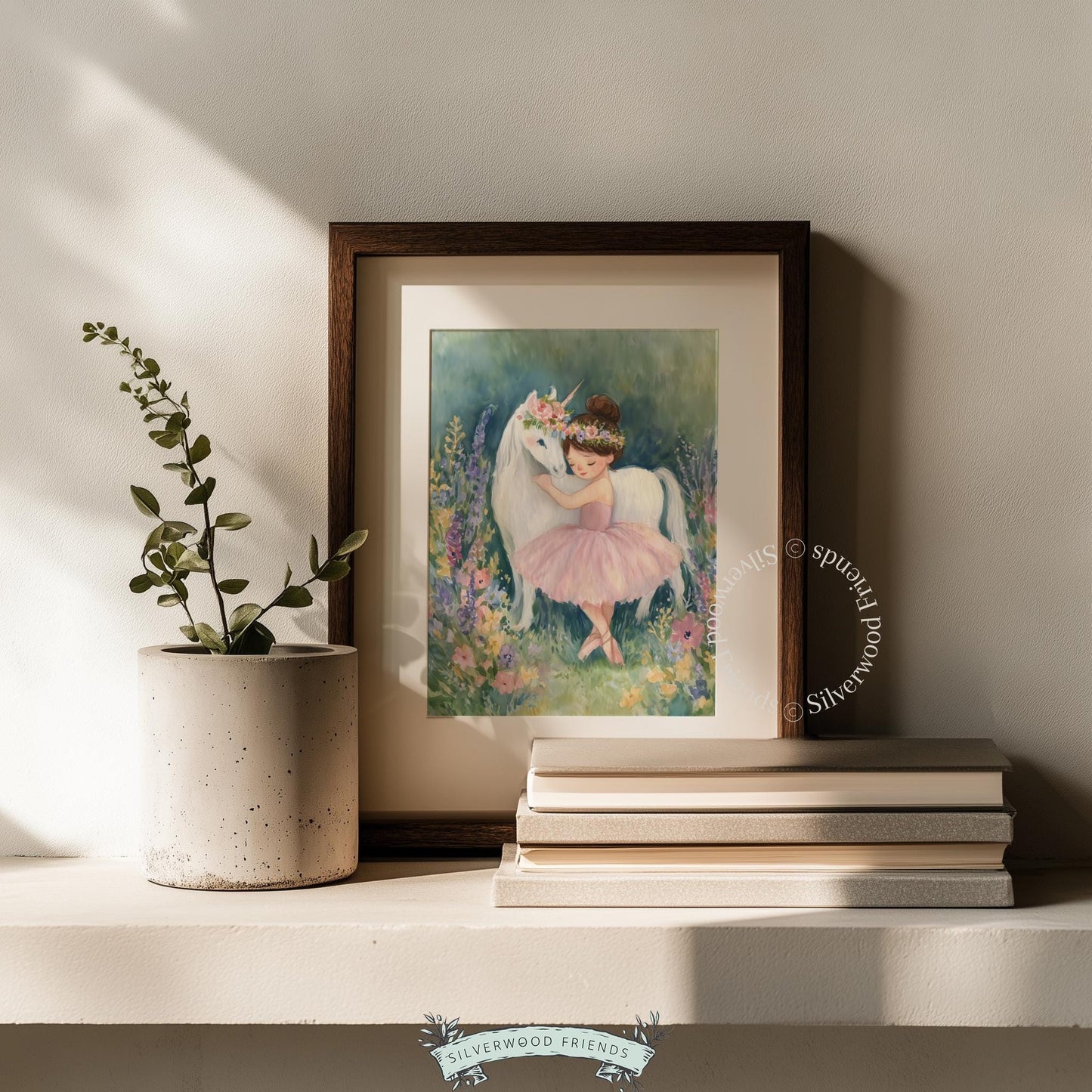 Ballerina in pink tutu artwork for nursery — charming illustration capturing a magical moment in a soft, tranquil meadow.