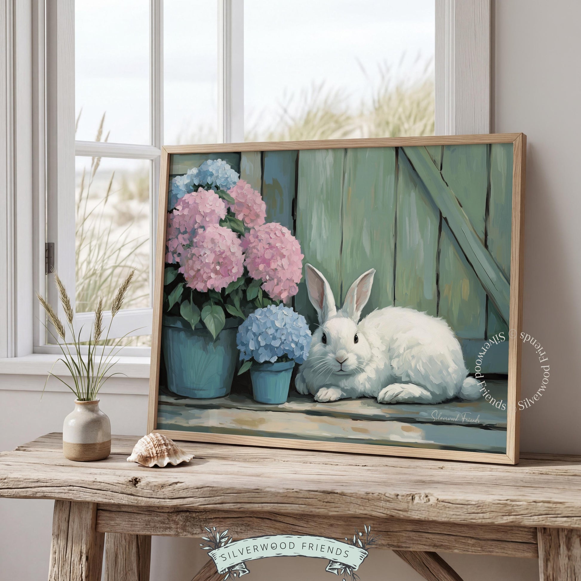 Vintage bunny digital download for spring nursery—crafted in soft pastels, this charming print merges playful whimsy with rustic elegance.